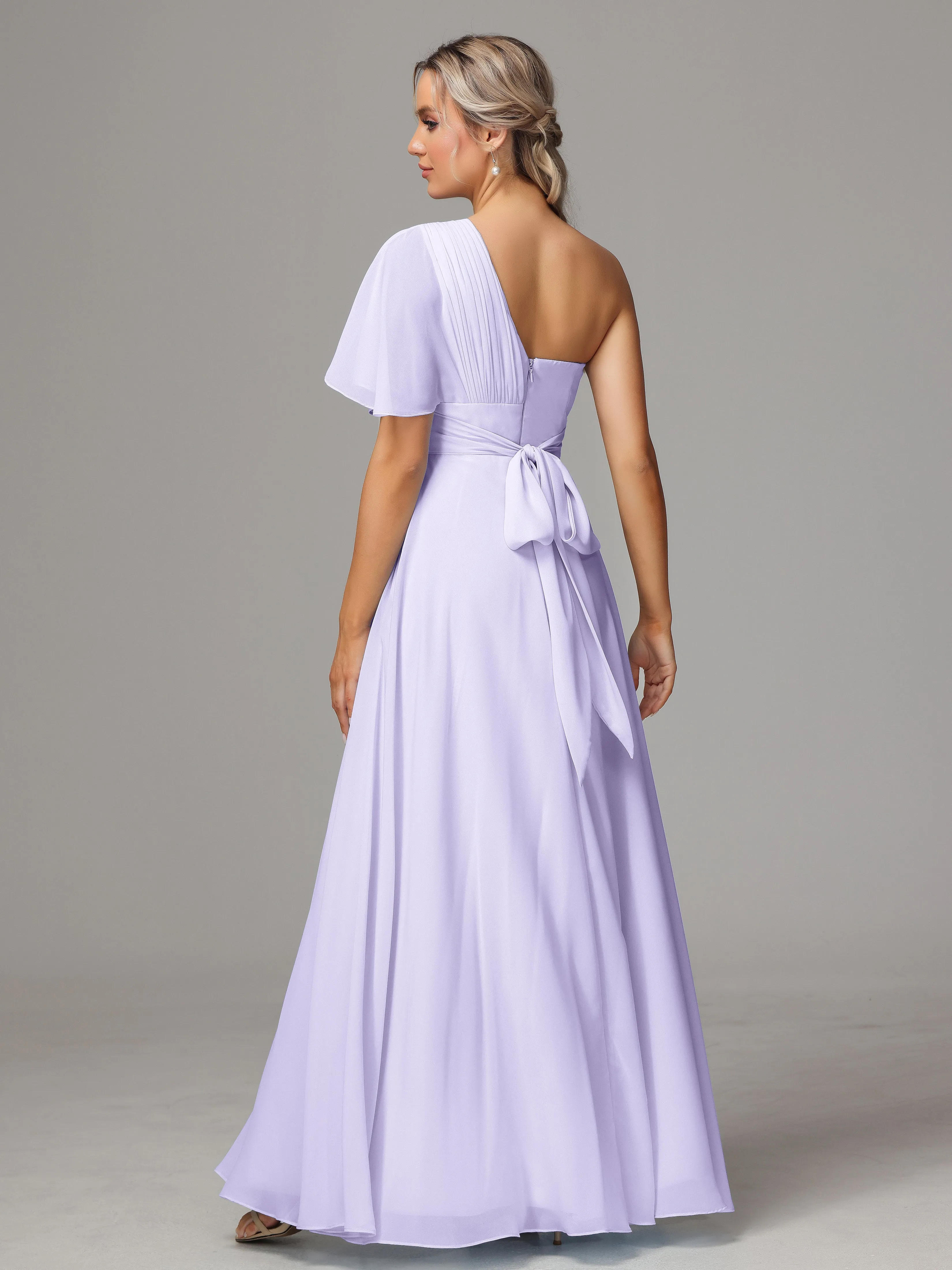 One Shoulder Chiffon Bridesmaid Dresses With Slit