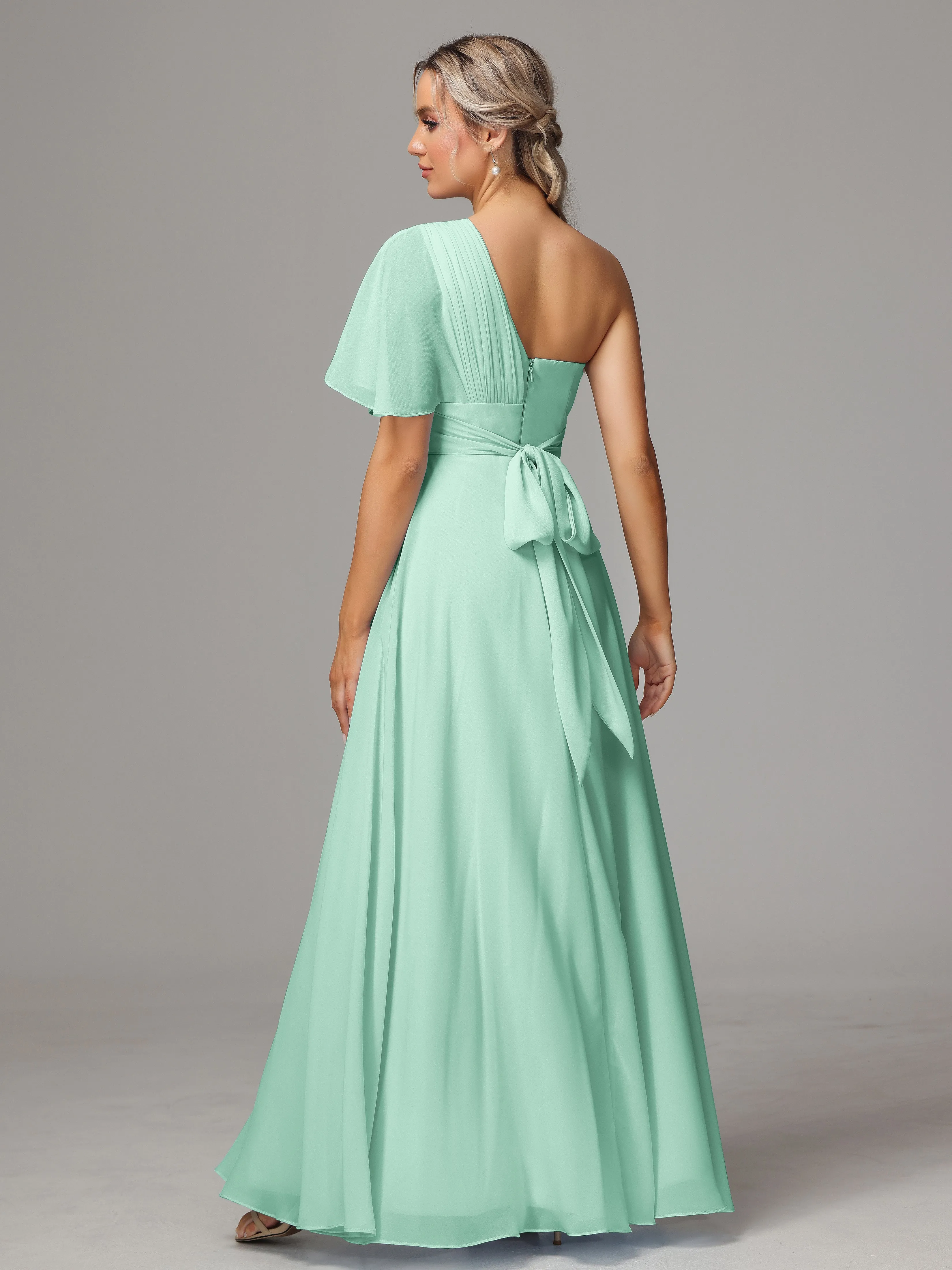 One Shoulder Chiffon Bridesmaid Dresses With Slit