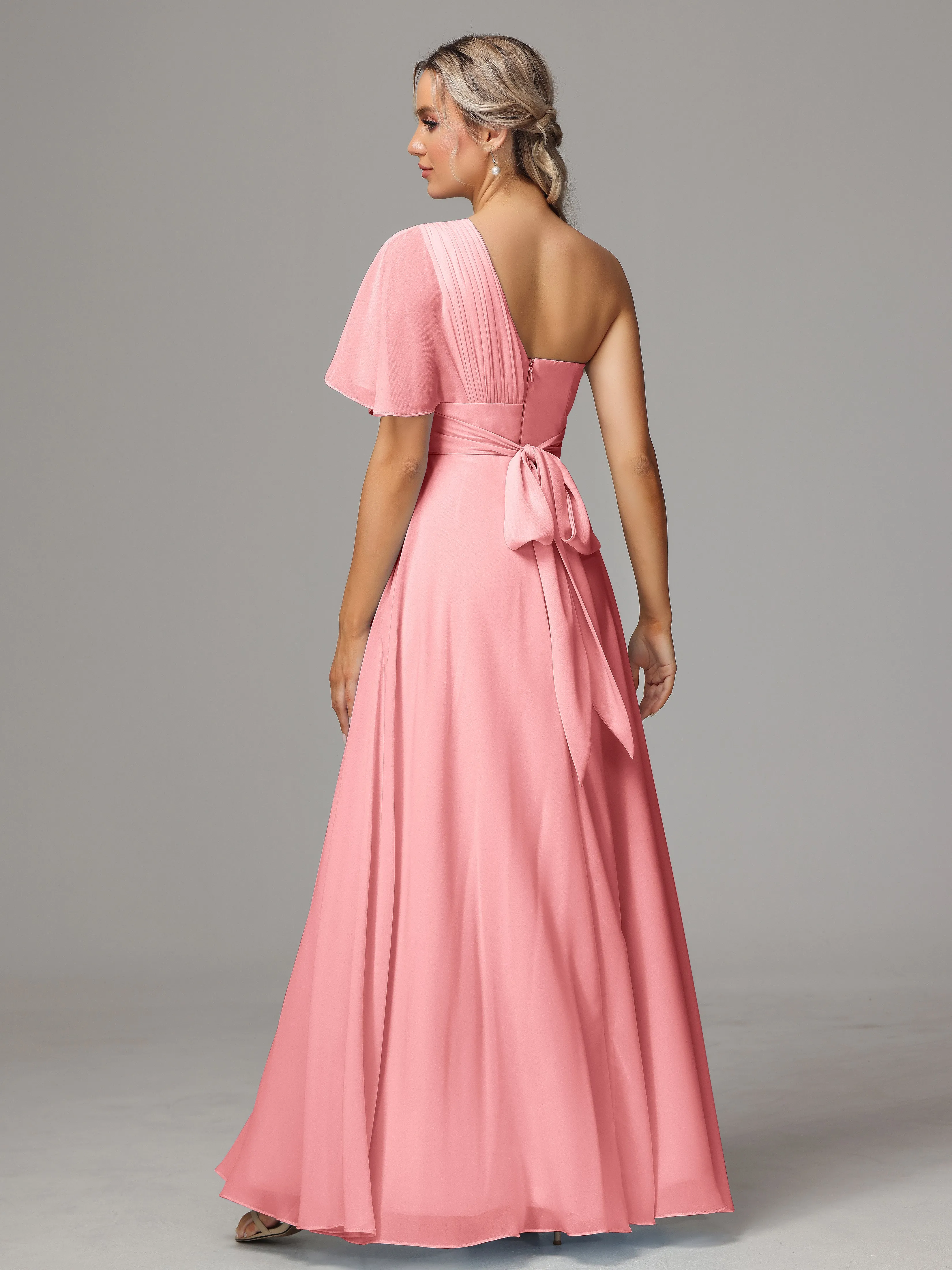 One Shoulder Chiffon Bridesmaid Dresses With Slit