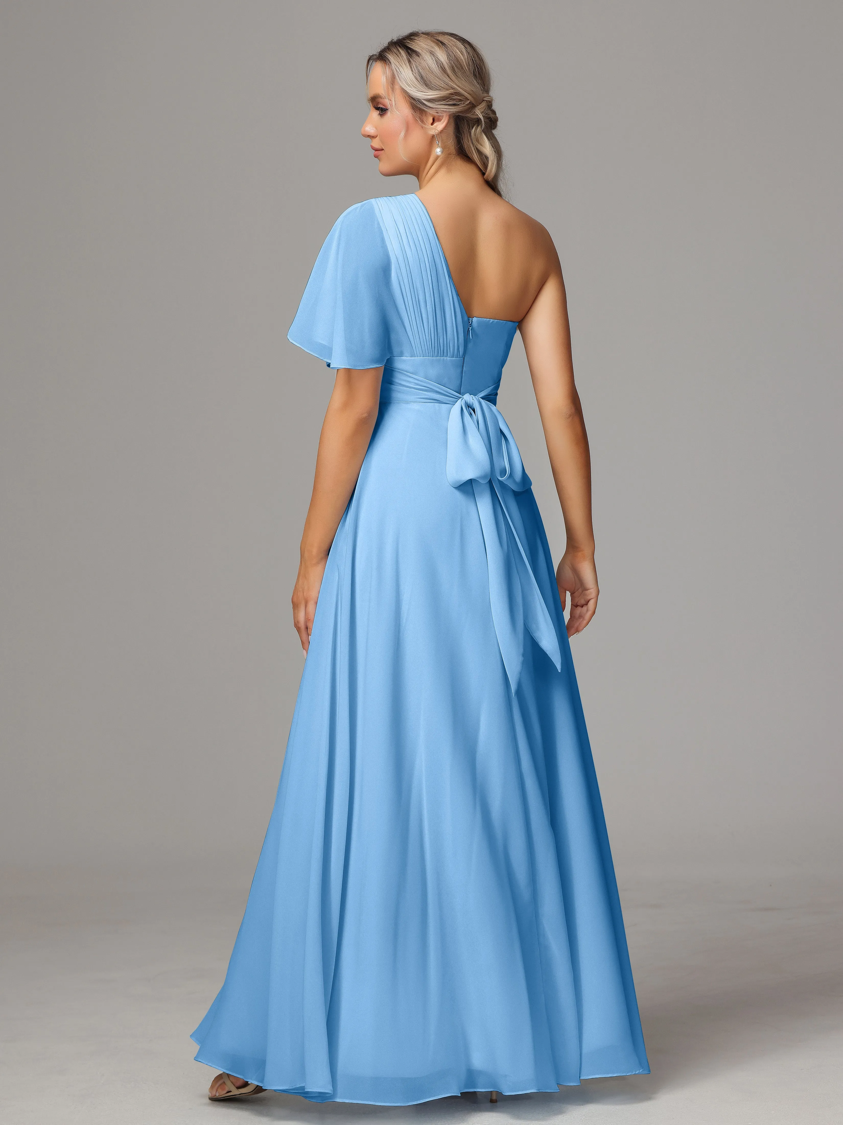 One Shoulder Chiffon Bridesmaid Dresses With Slit