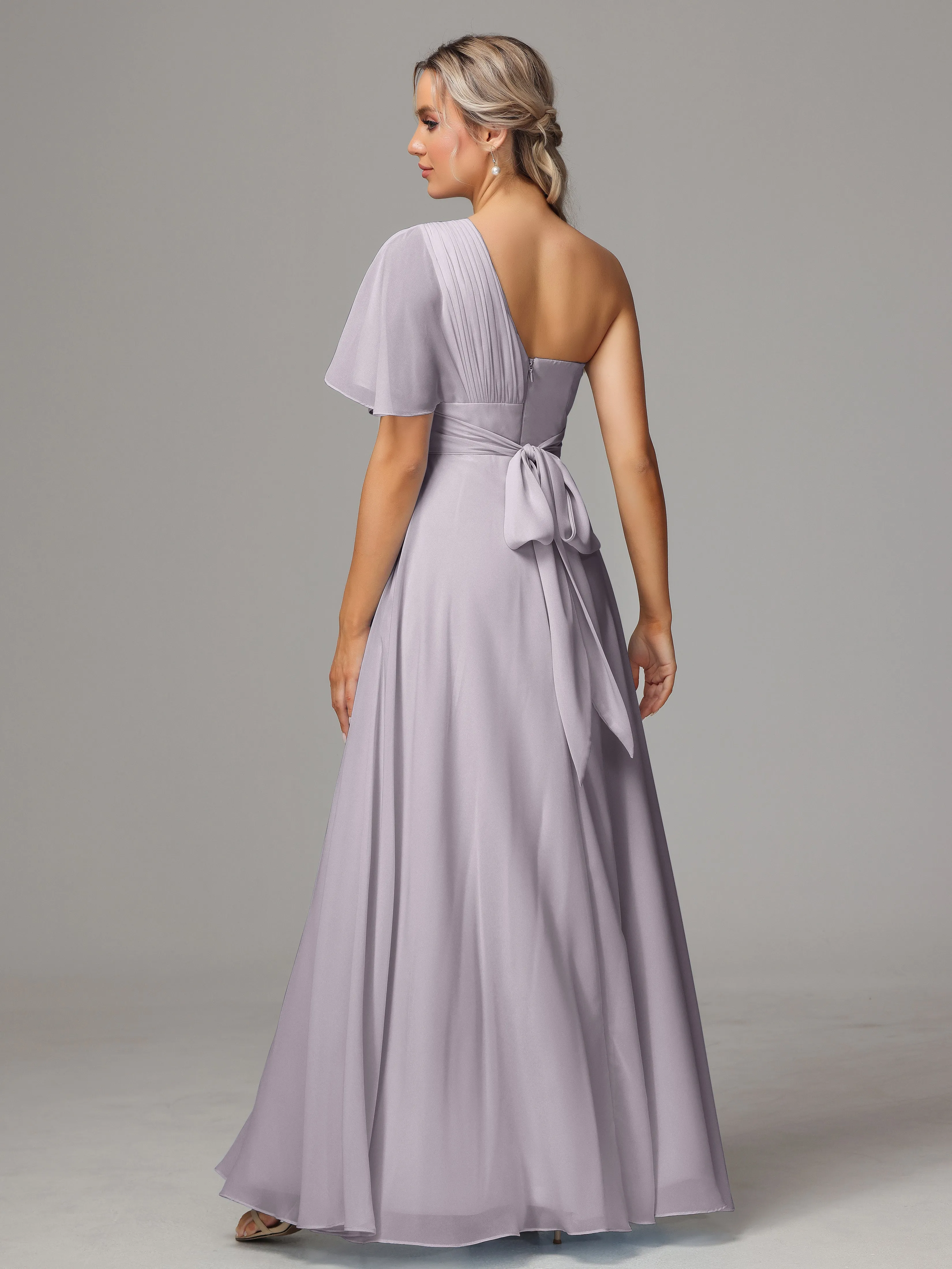 One Shoulder Chiffon Bridesmaid Dresses With Slit