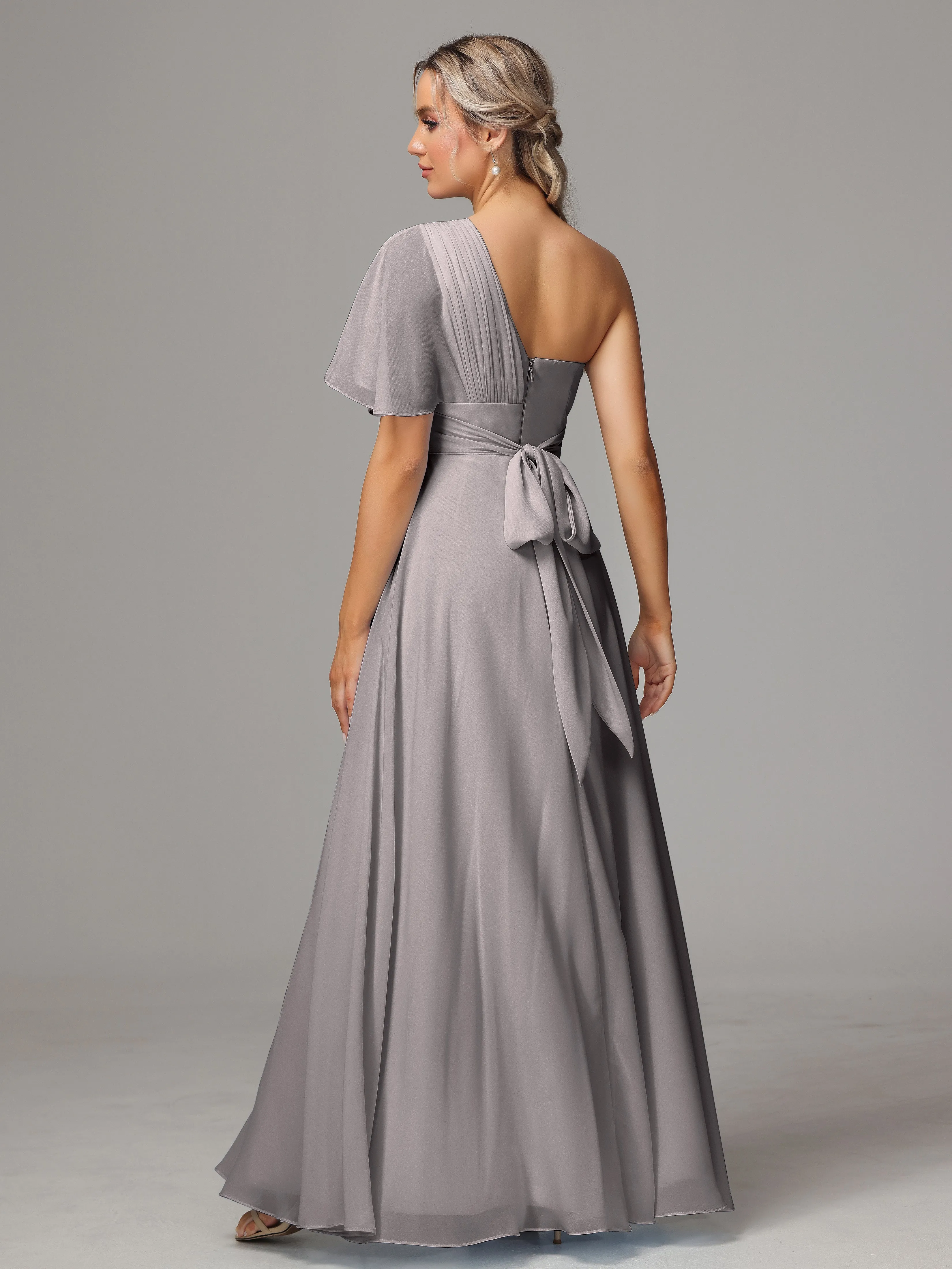 One Shoulder Chiffon Bridesmaid Dresses With Slit