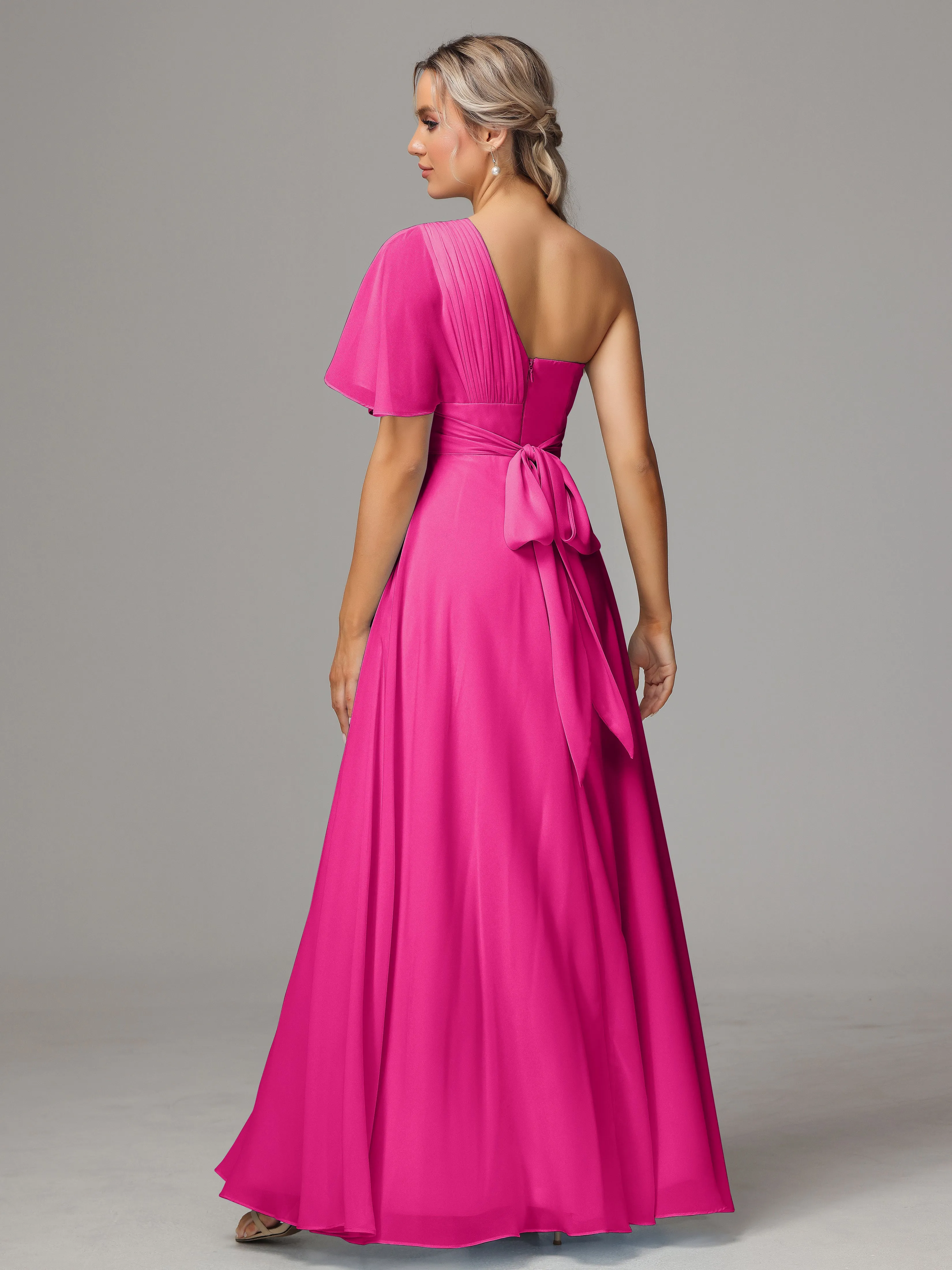 One Shoulder Chiffon Bridesmaid Dresses With Slit