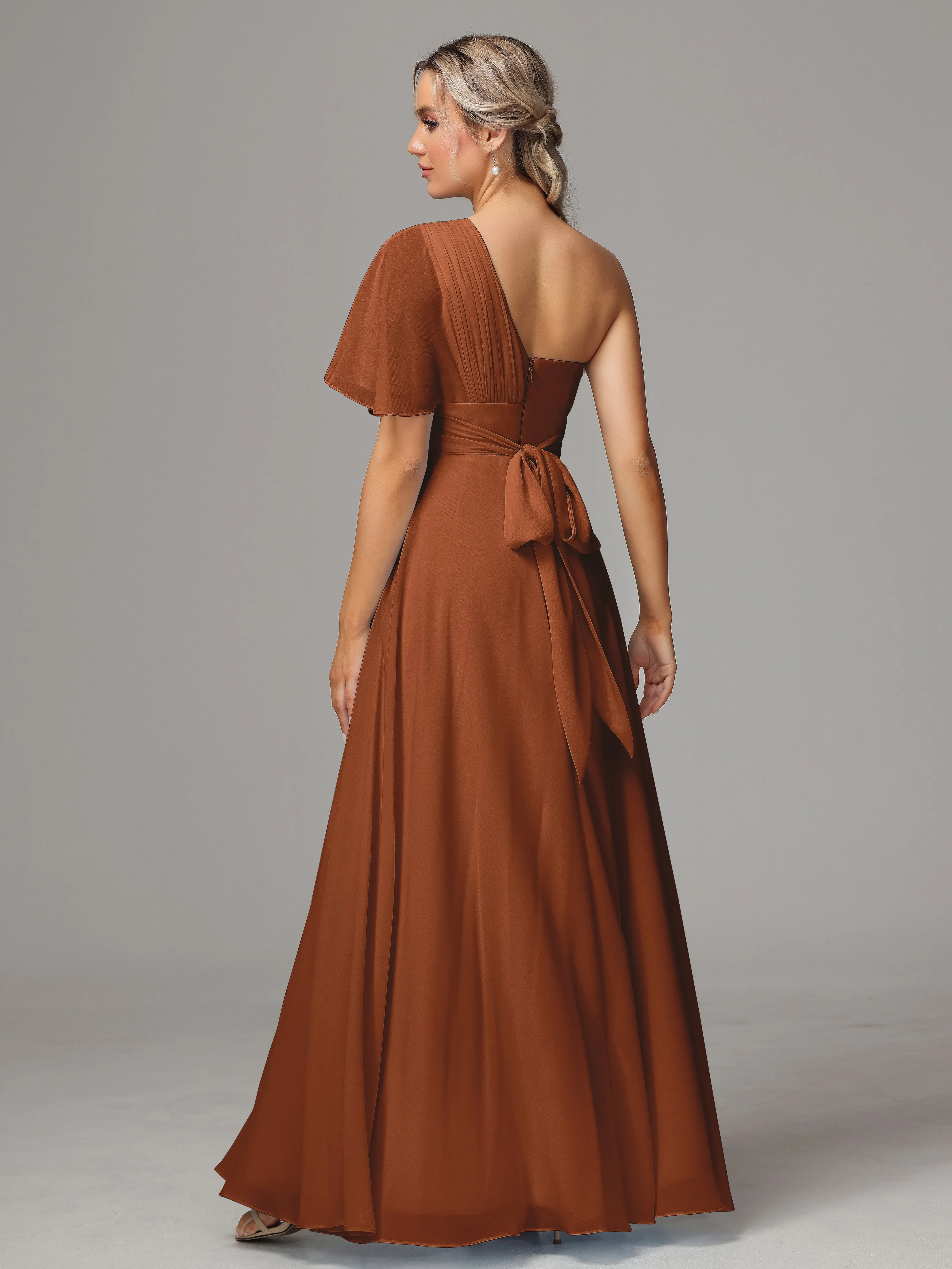 One Shoulder Chiffon Bridesmaid Dresses With Slit