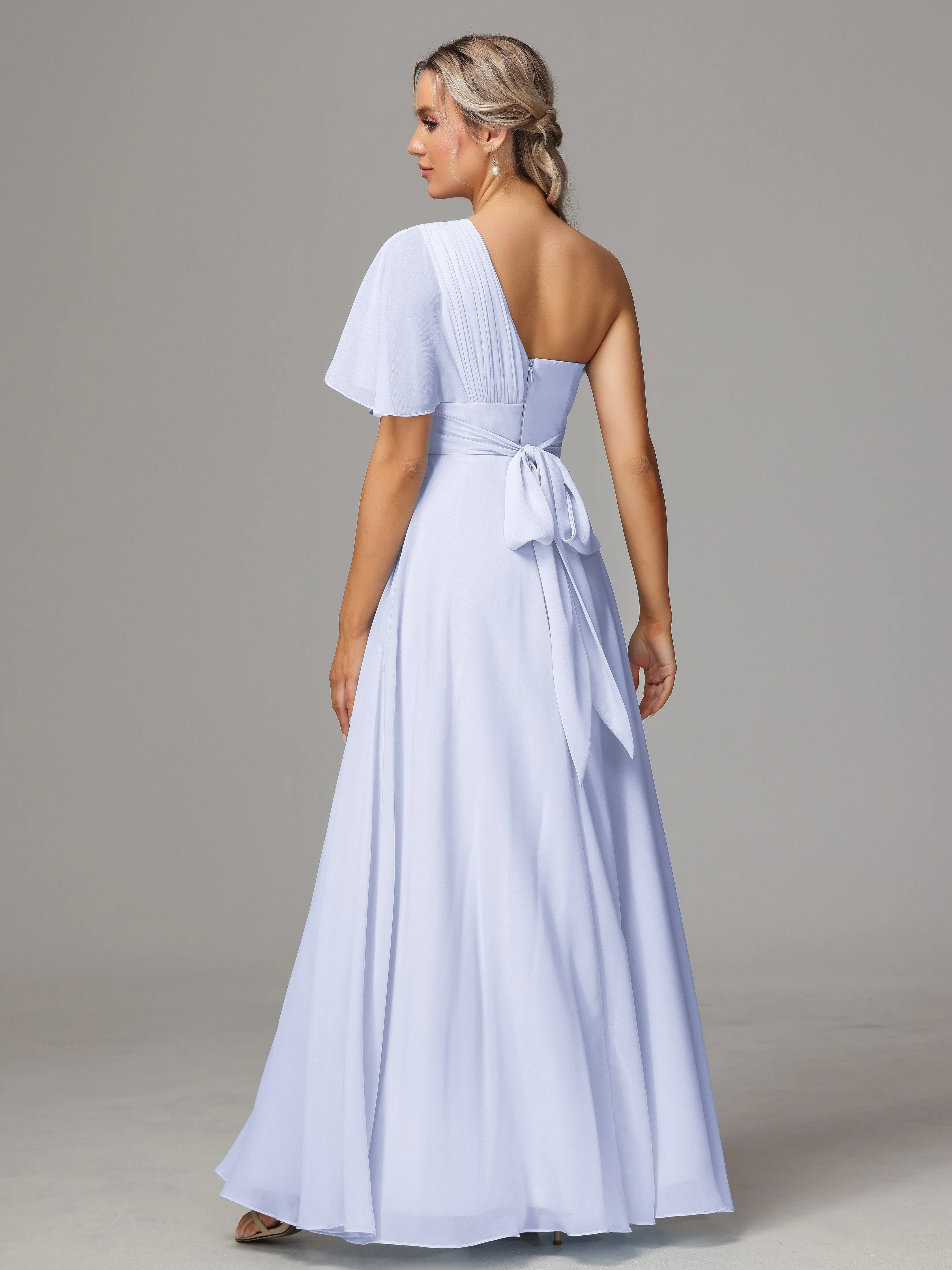 One Shoulder Chiffon Bridesmaid Dresses With Slit