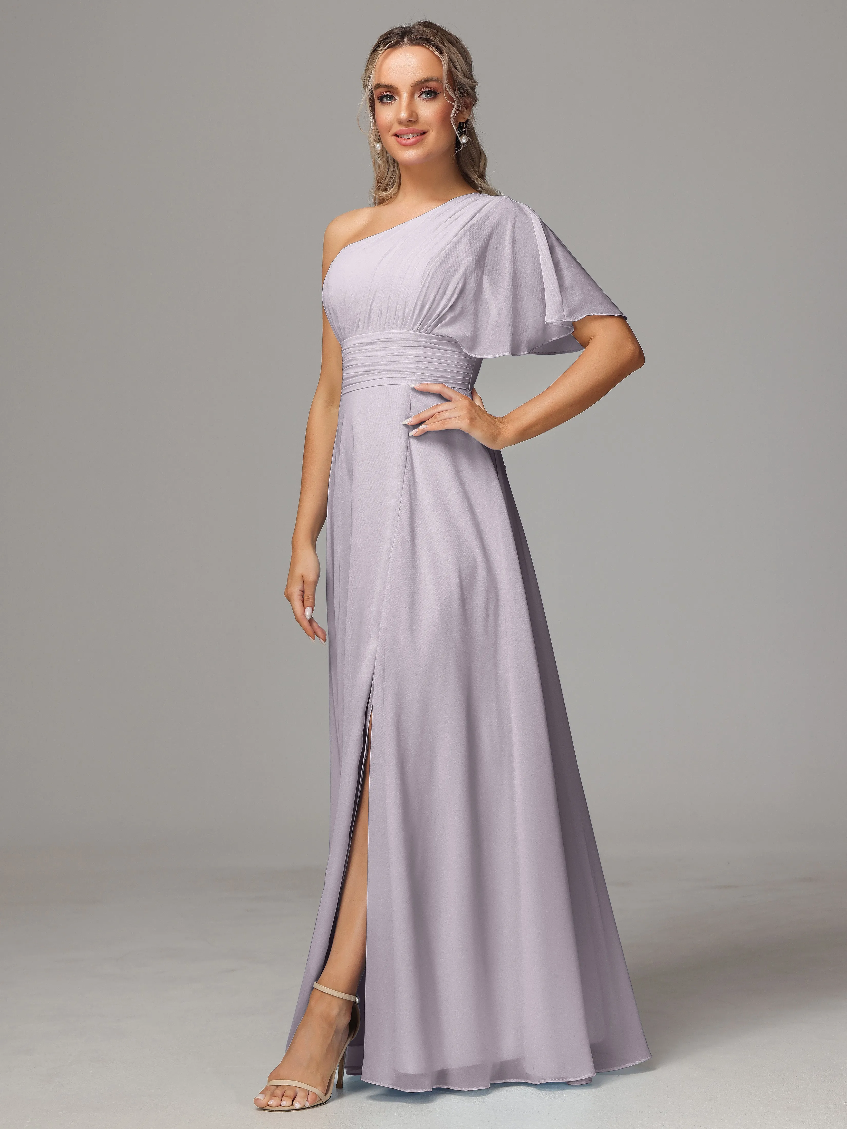 One Shoulder Chiffon Bridesmaid Dresses With Slit
