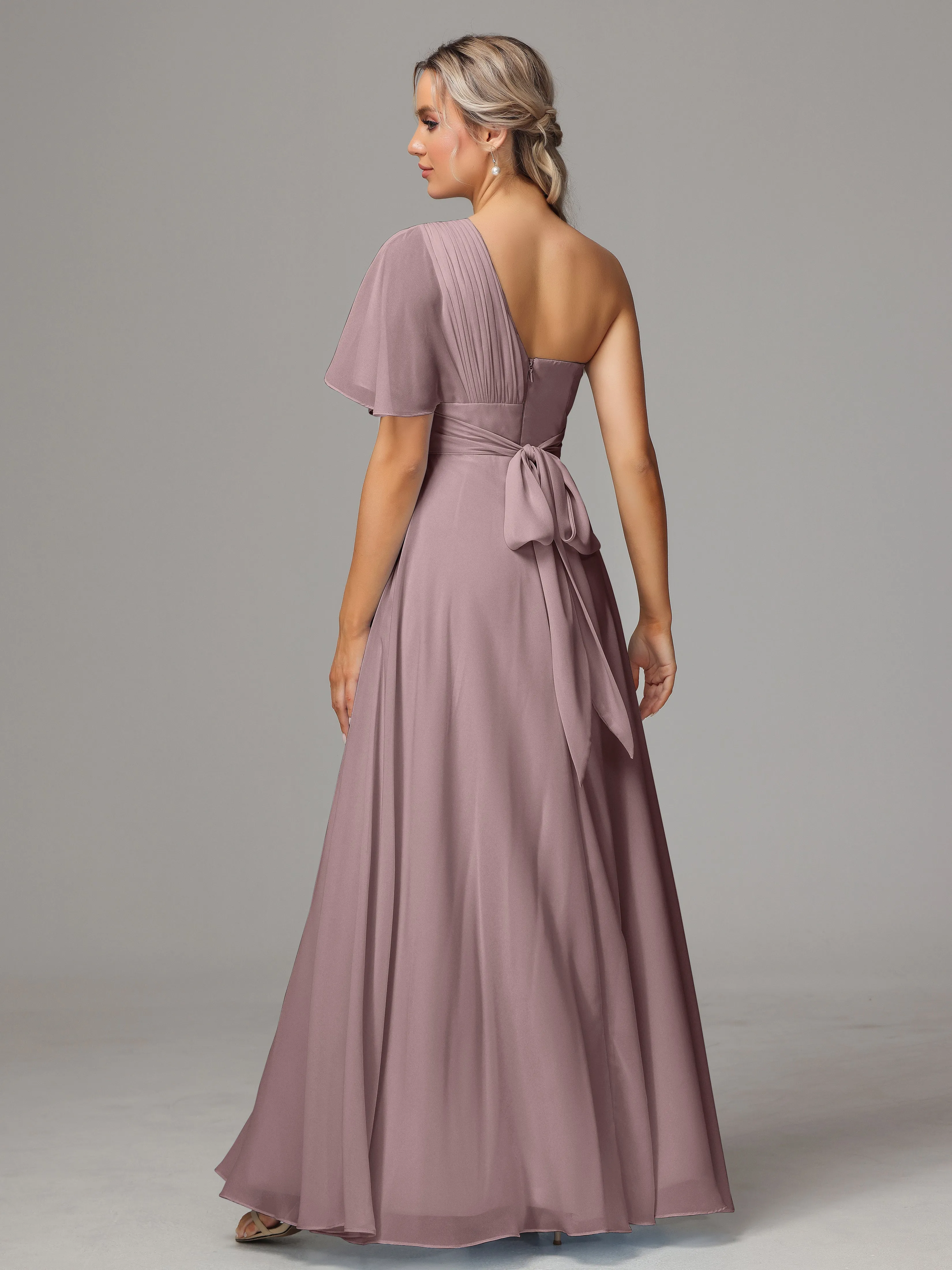 One Shoulder Chiffon Bridesmaid Dresses With Slit