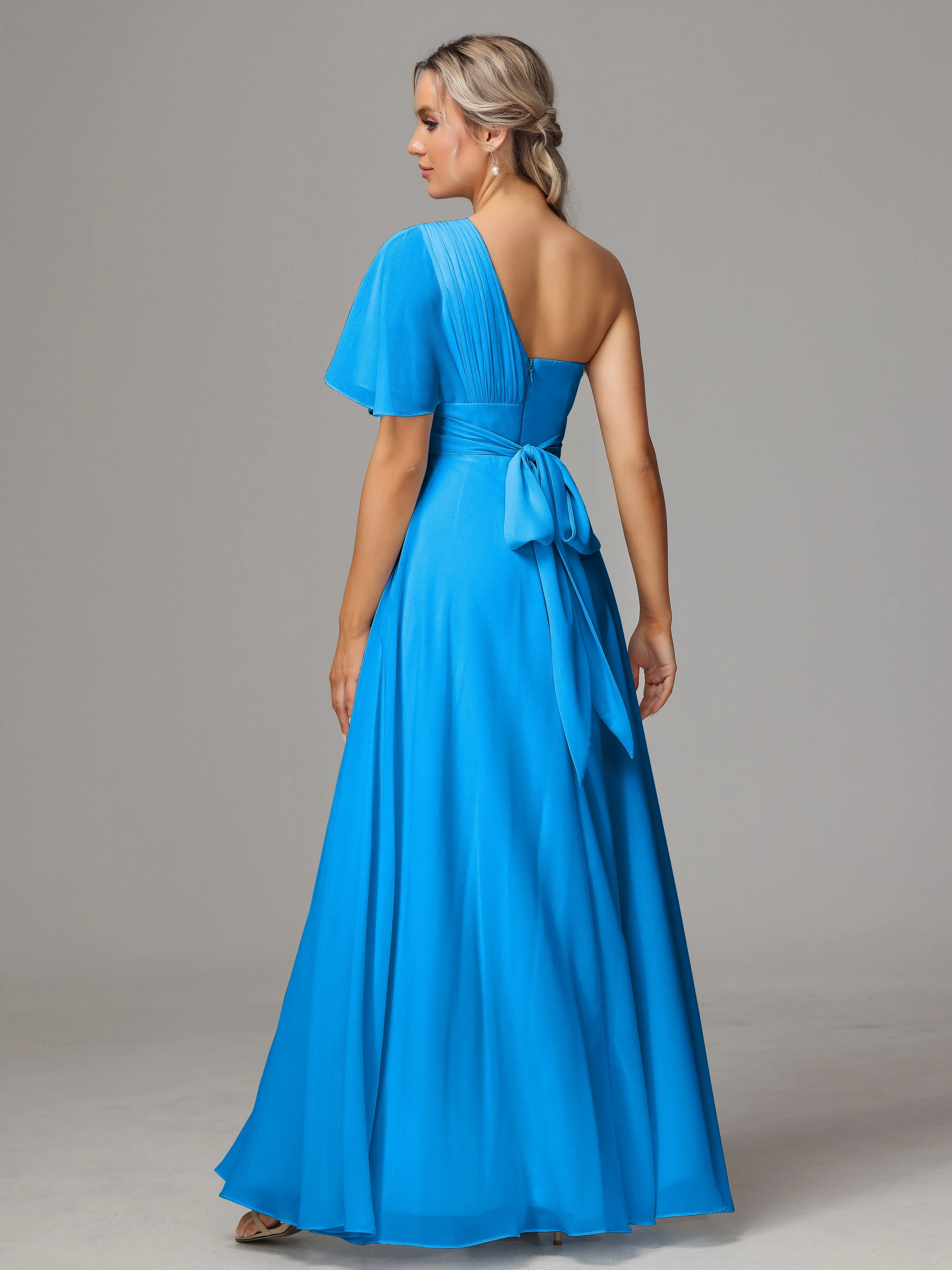 One Shoulder Chiffon Bridesmaid Dresses With Slit