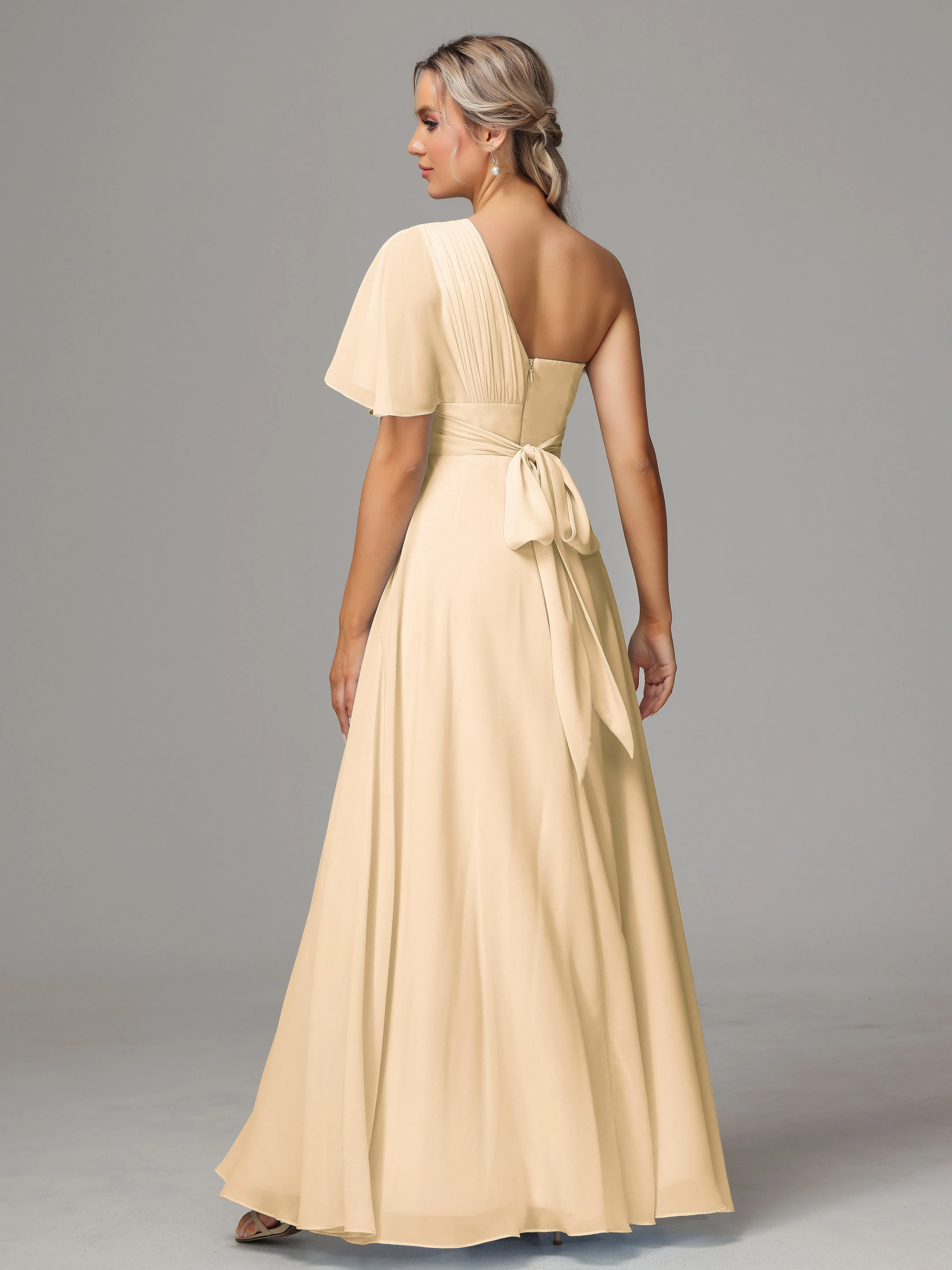 One Shoulder Chiffon Bridesmaid Dresses With Slit