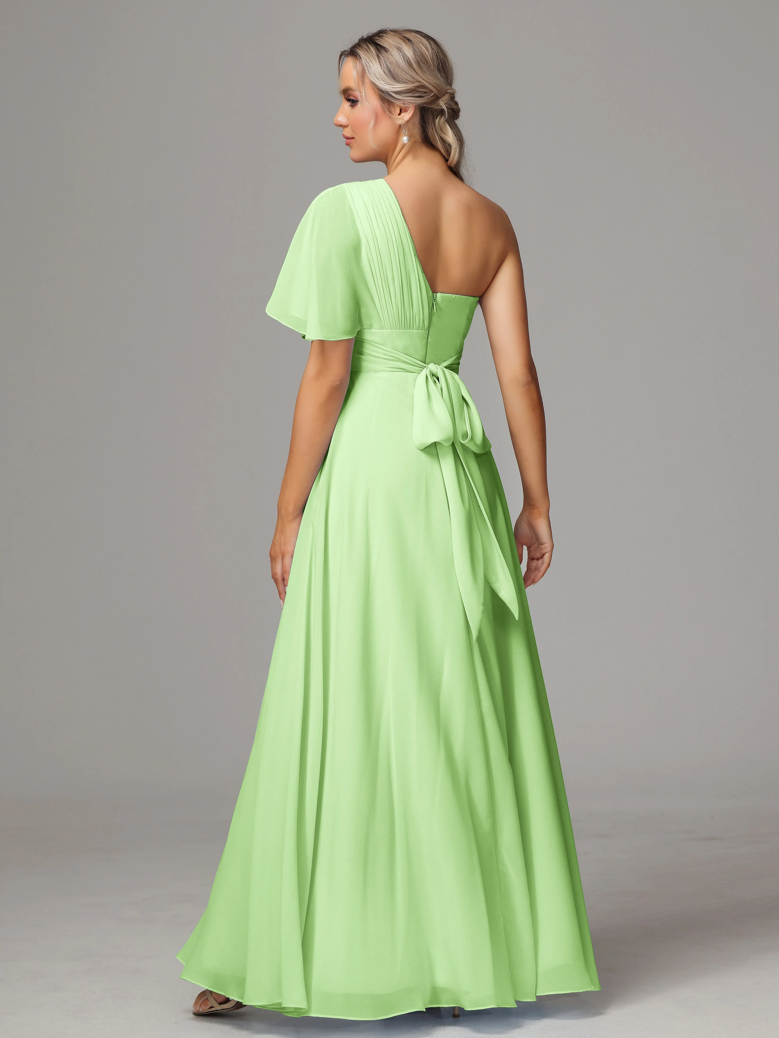 One Shoulder Chiffon Bridesmaid Dresses With Slit