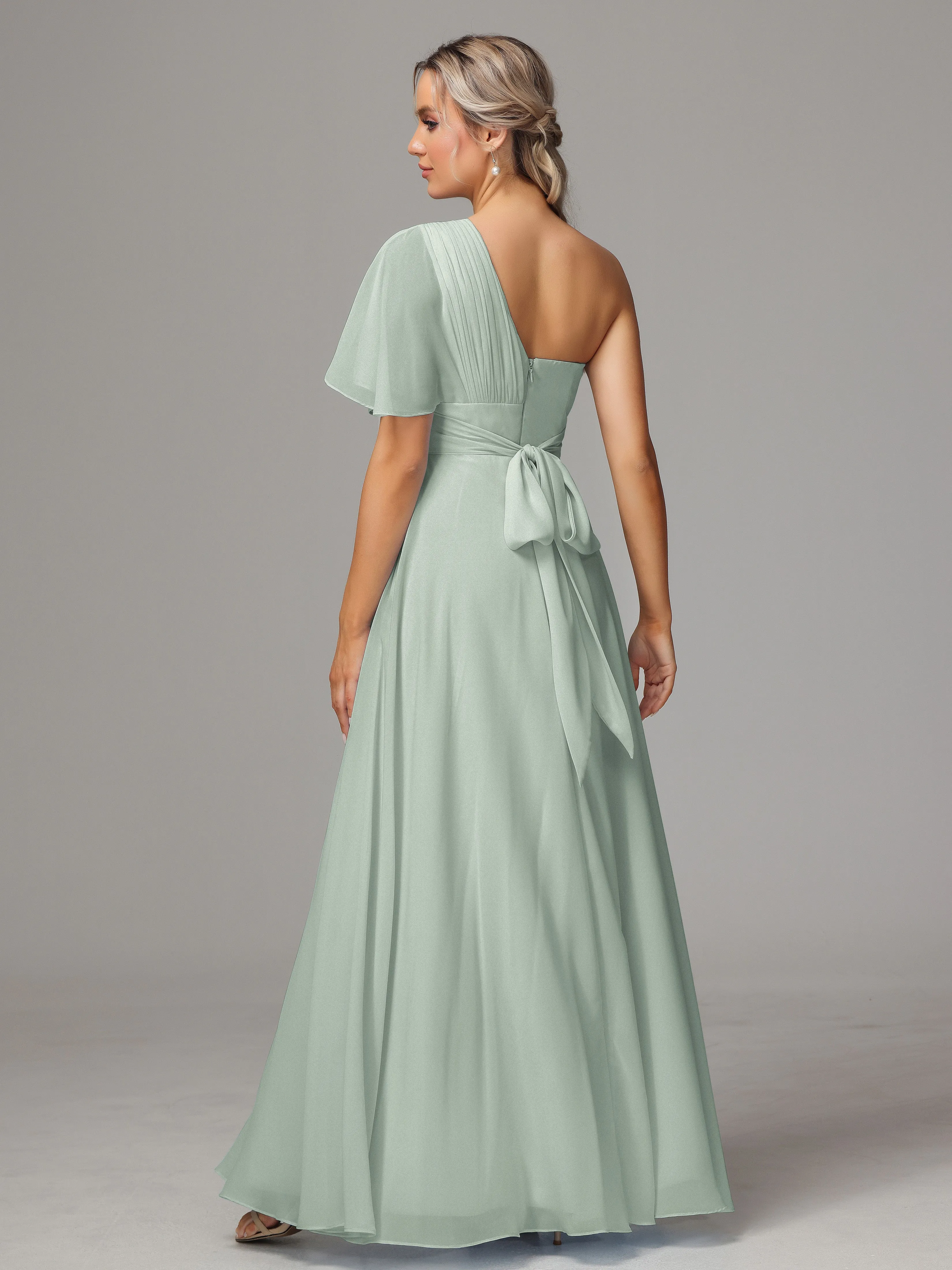 One Shoulder Chiffon Bridesmaid Dresses With Slit
