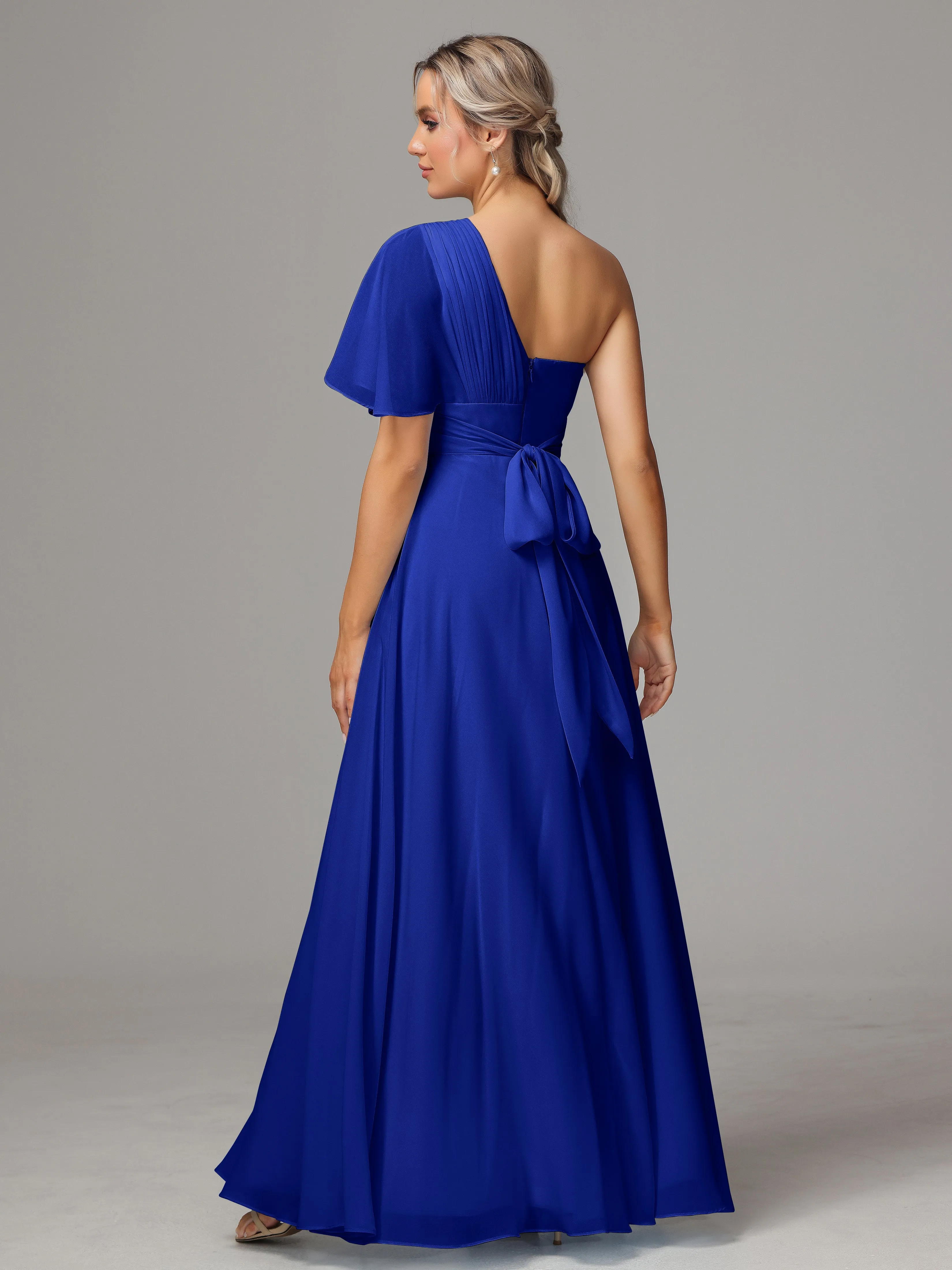 One Shoulder Chiffon Bridesmaid Dresses With Slit