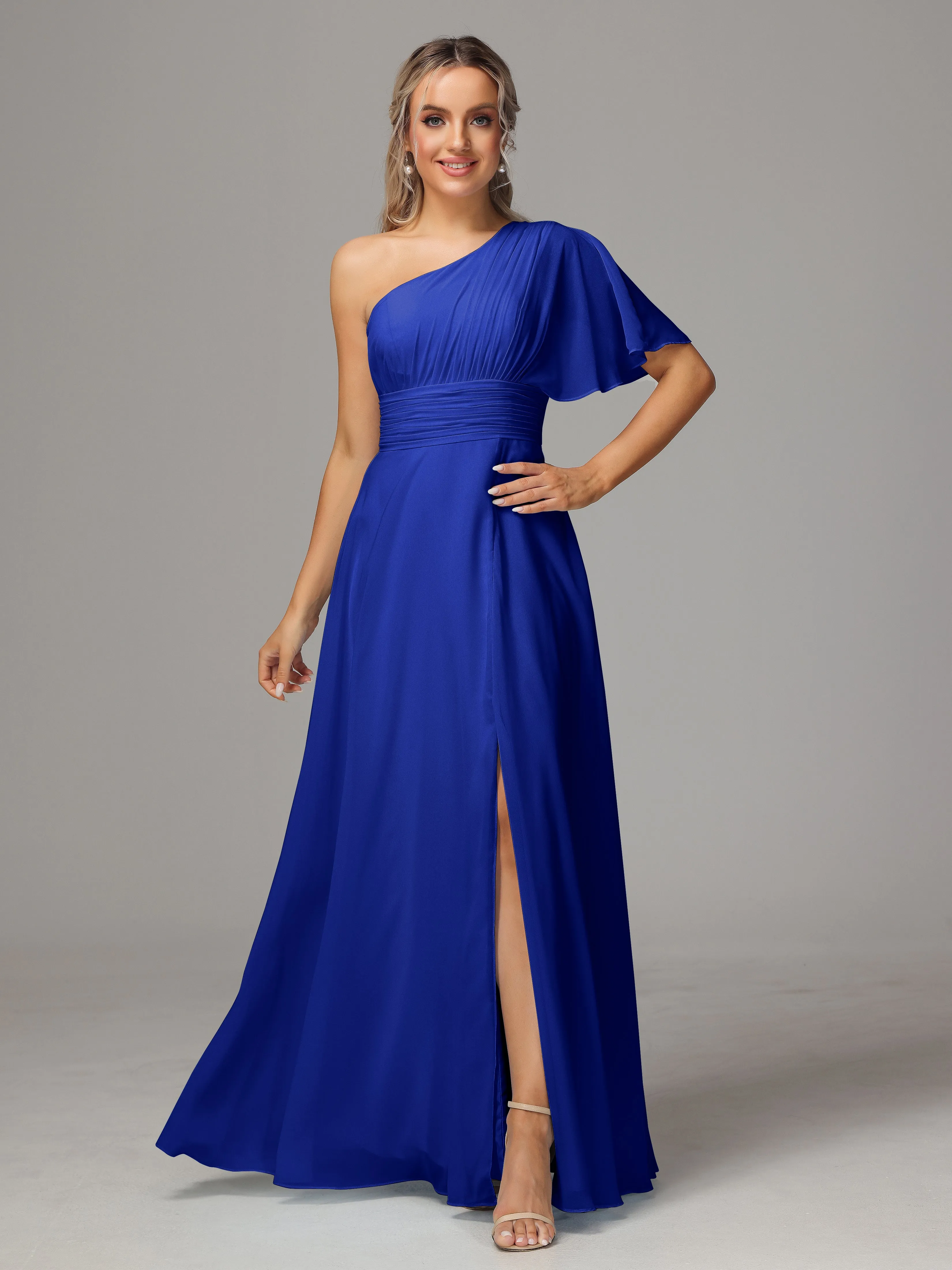 One Shoulder Chiffon Bridesmaid Dresses With Slit