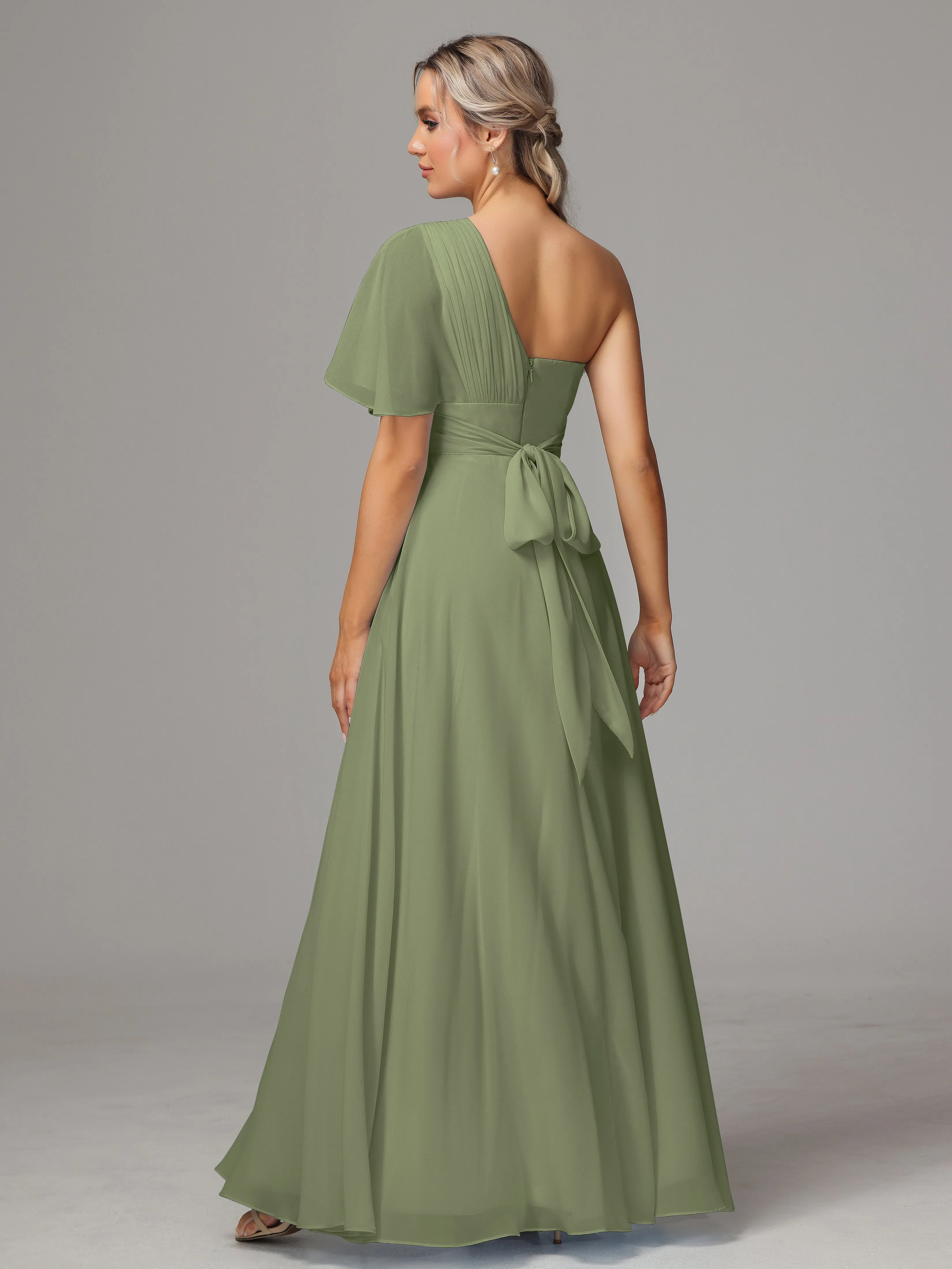 One Shoulder Chiffon Bridesmaid Dresses With Slit