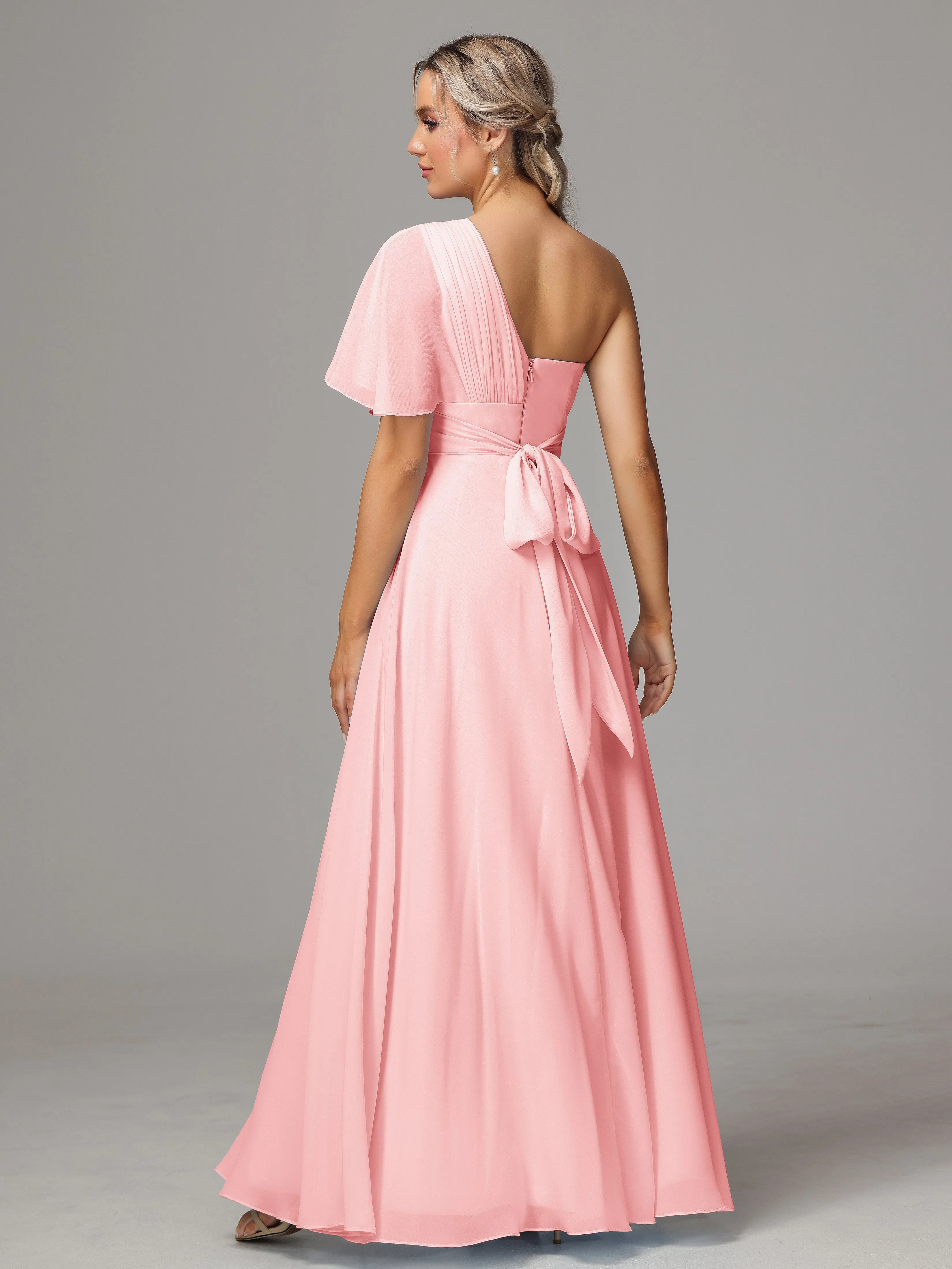 One Shoulder Chiffon Bridesmaid Dresses With Slit