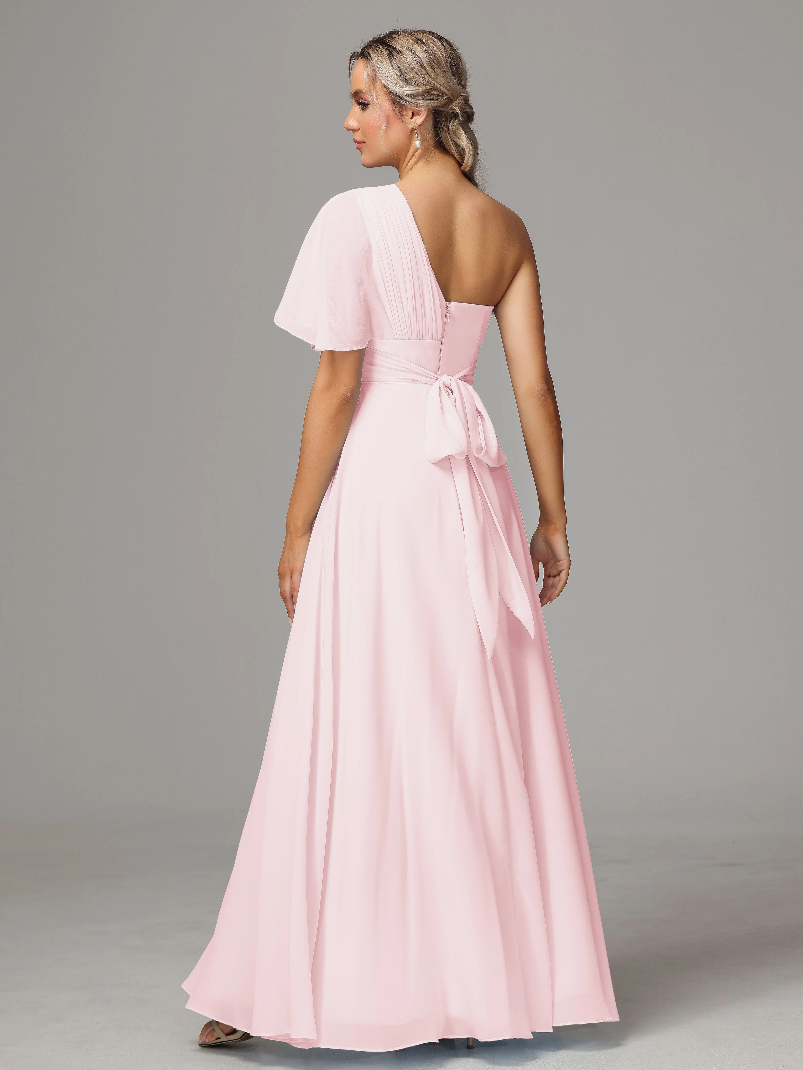 One Shoulder Chiffon Bridesmaid Dresses With Slit