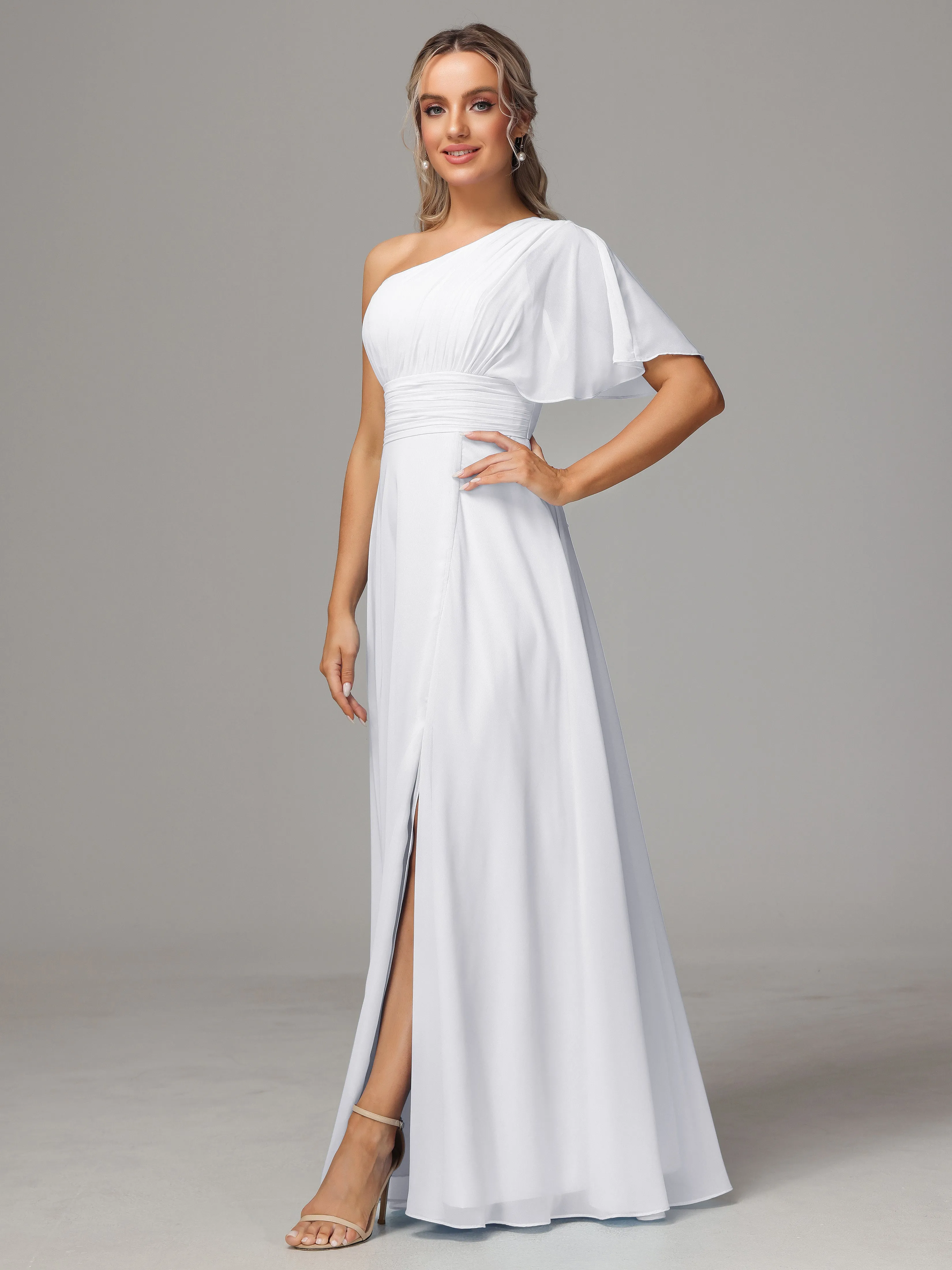 One Shoulder Chiffon Bridesmaid Dresses With Slit