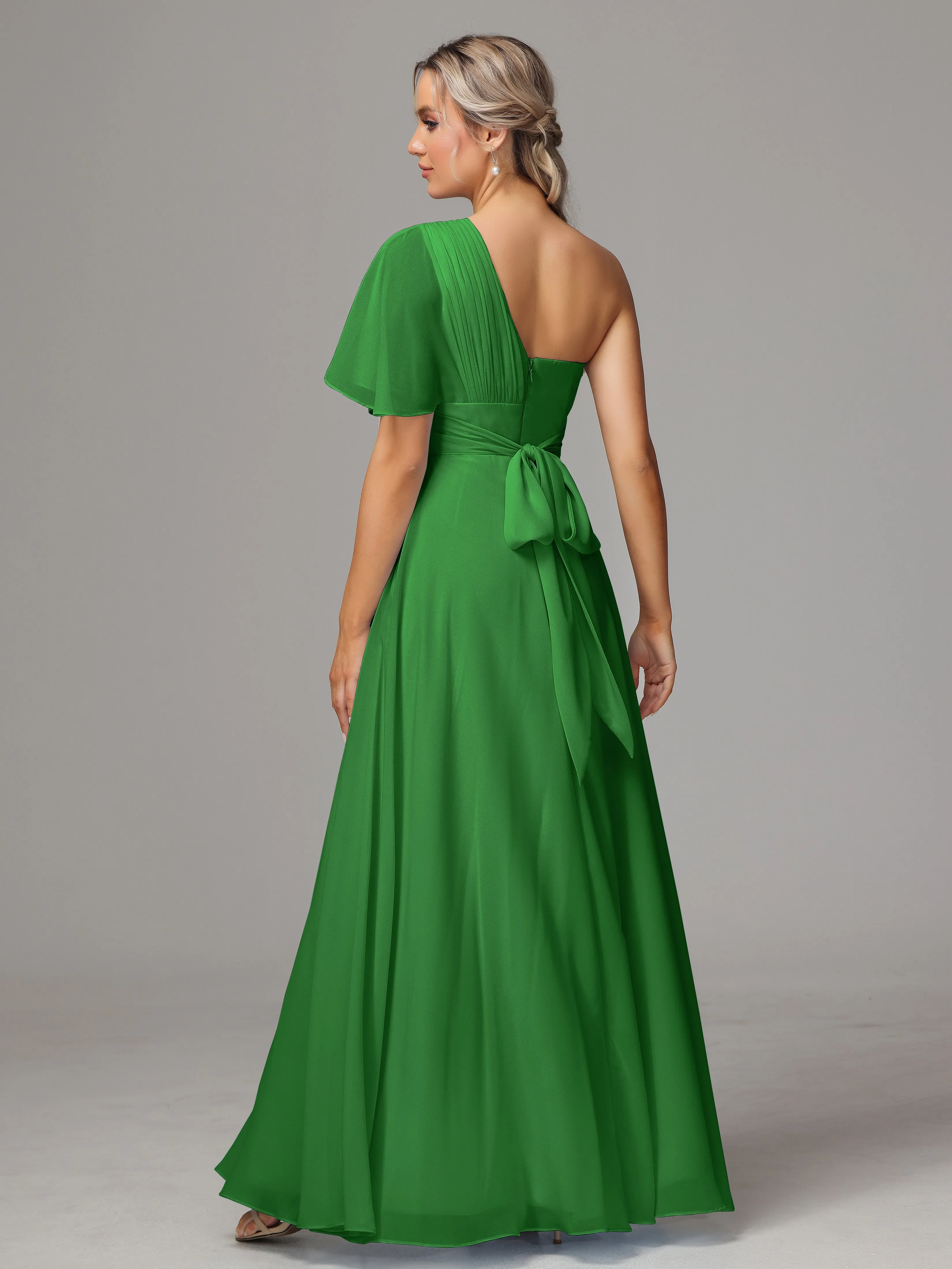 One Shoulder Chiffon Bridesmaid Dresses With Slit