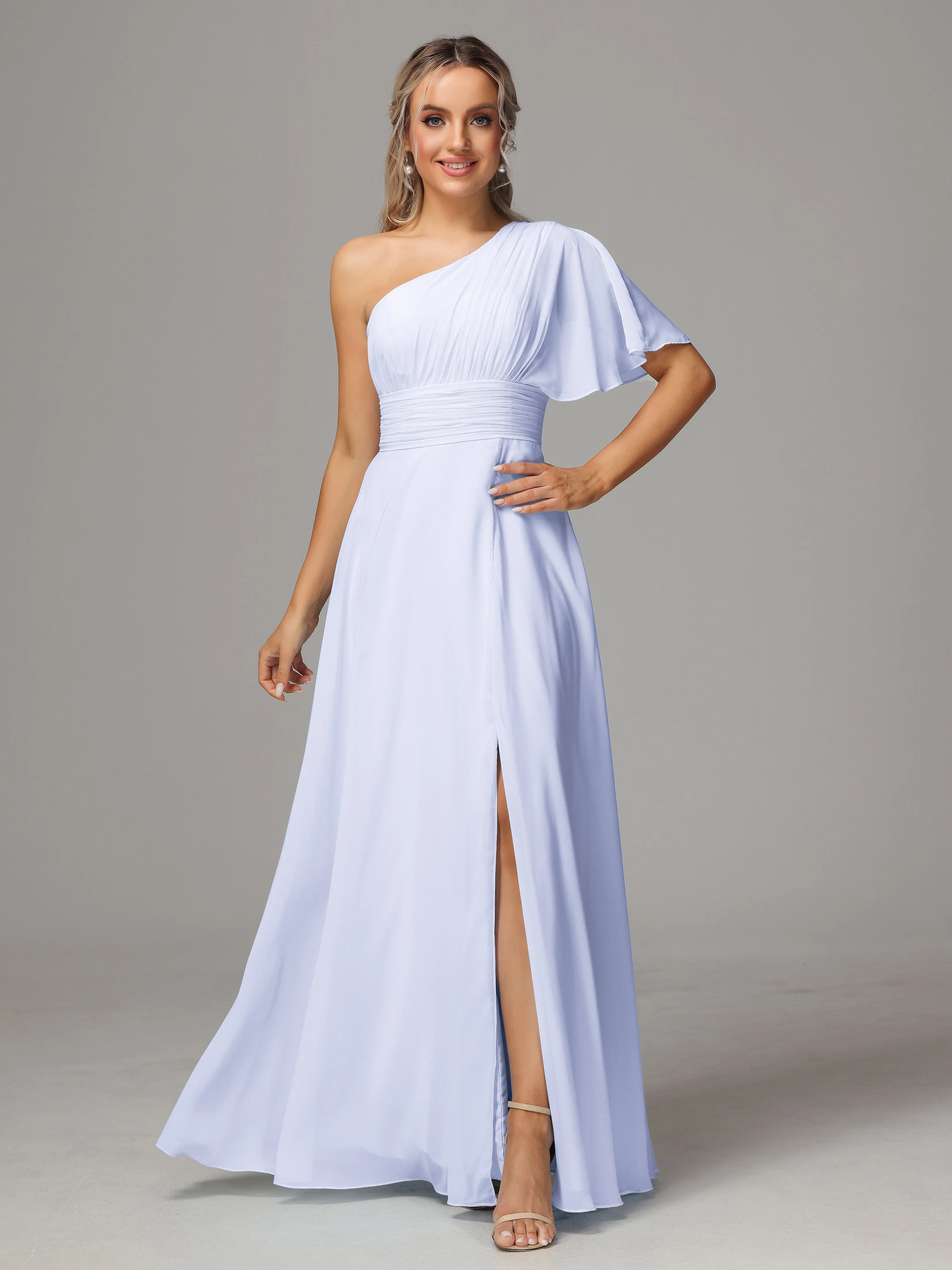 One Shoulder Chiffon Bridesmaid Dresses With Slit