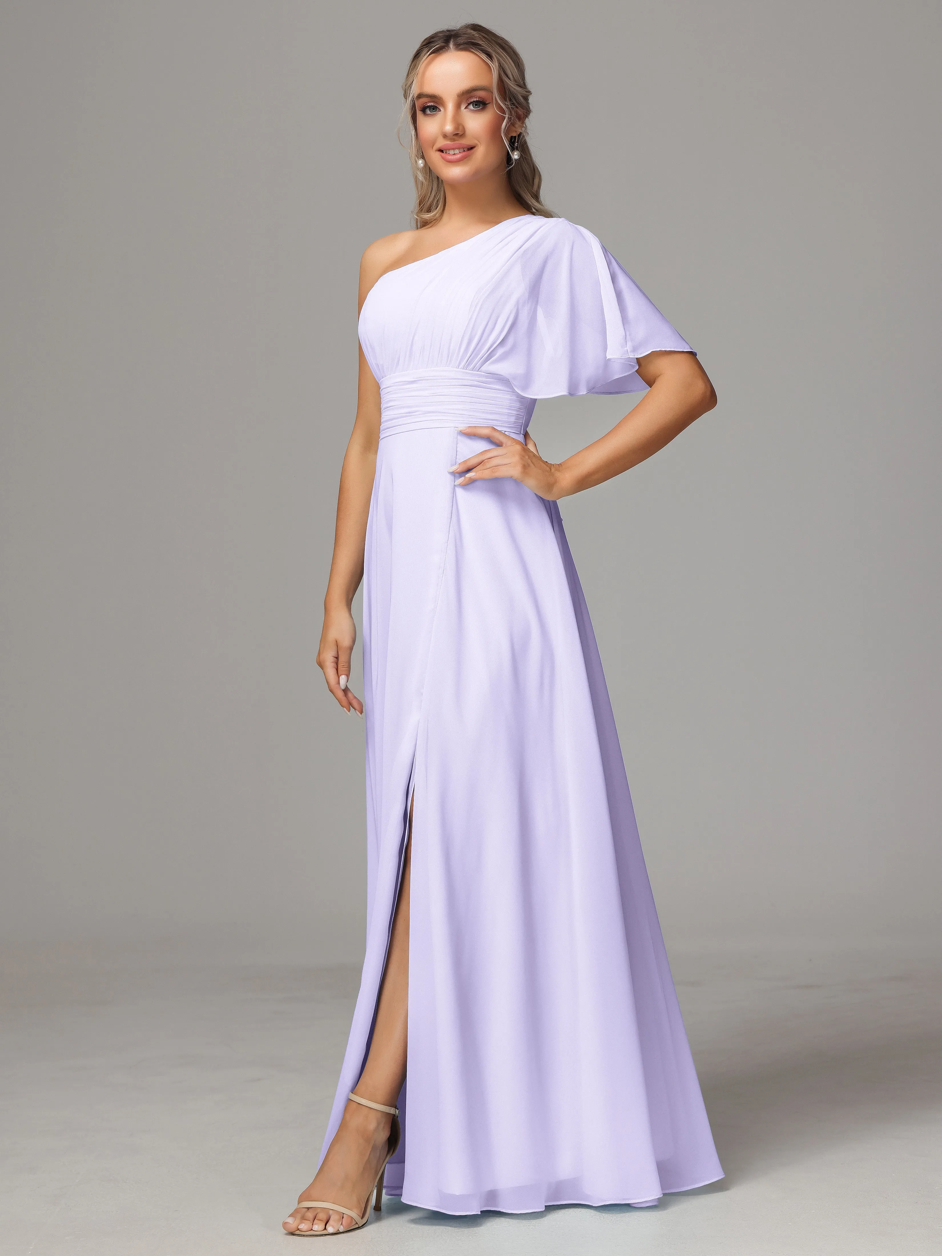 One Shoulder Chiffon Bridesmaid Dresses With Slit