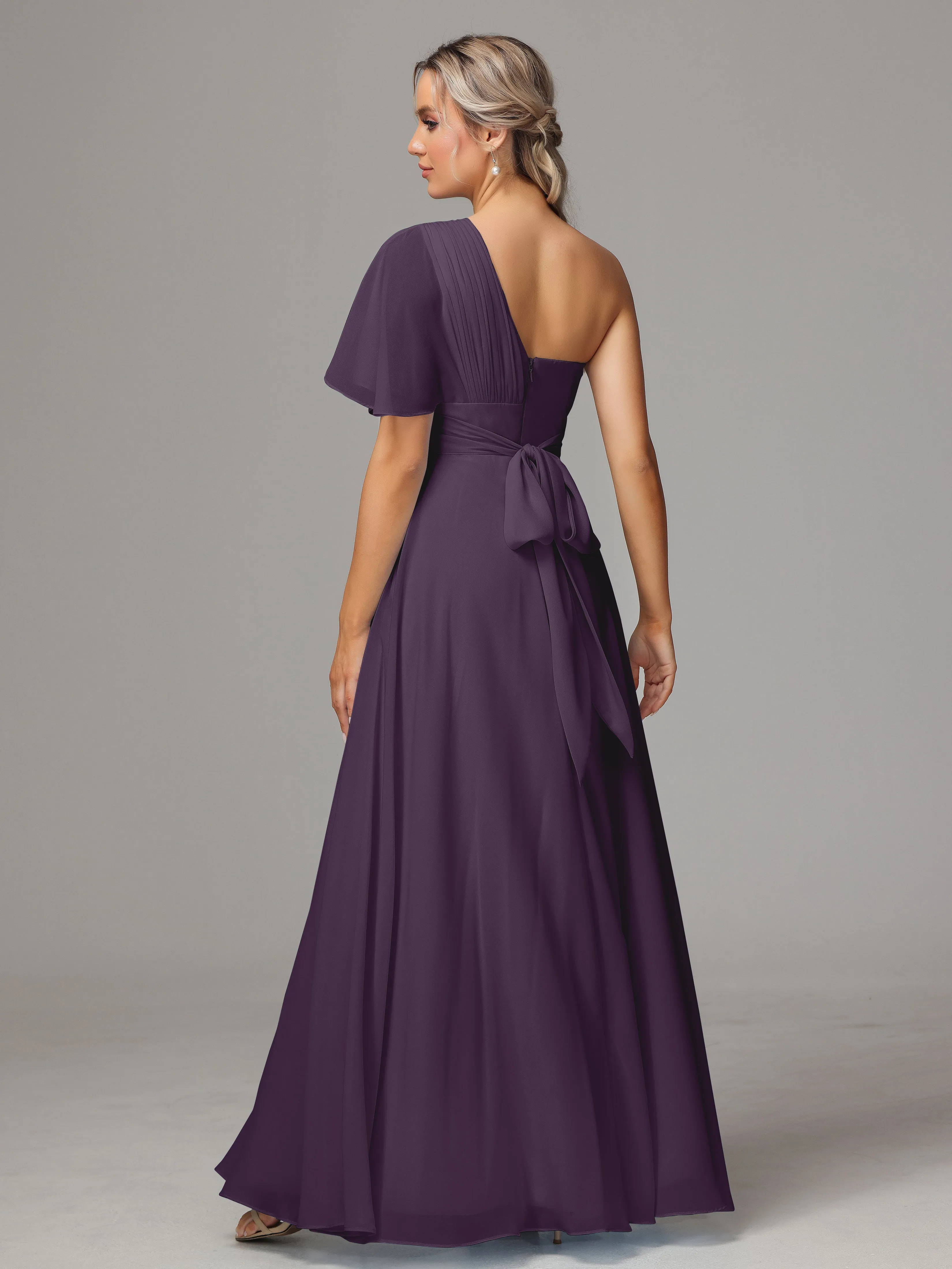 One Shoulder Chiffon Bridesmaid Dresses With Slit