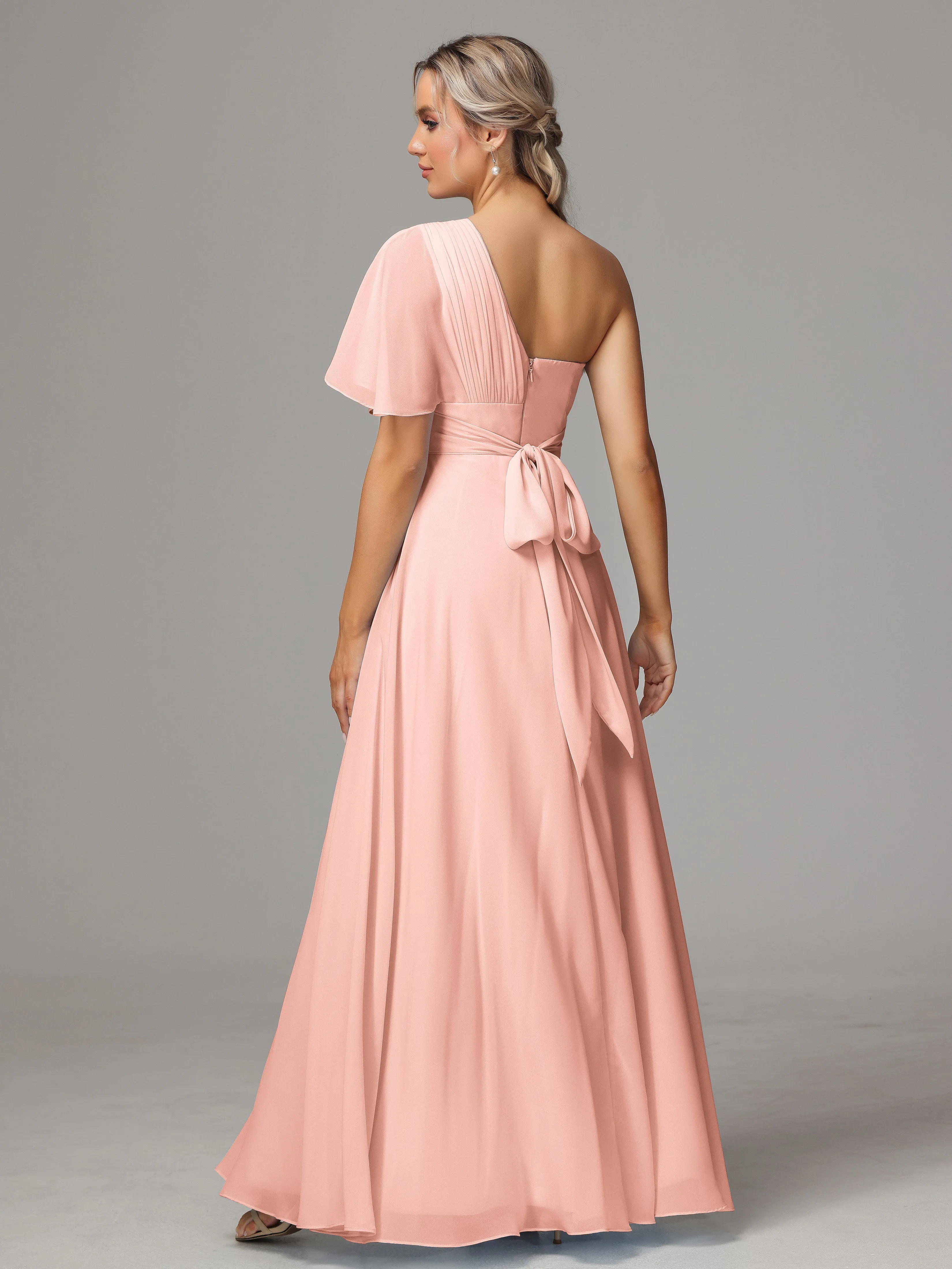 One Shoulder Chiffon Bridesmaid Dresses With Slit