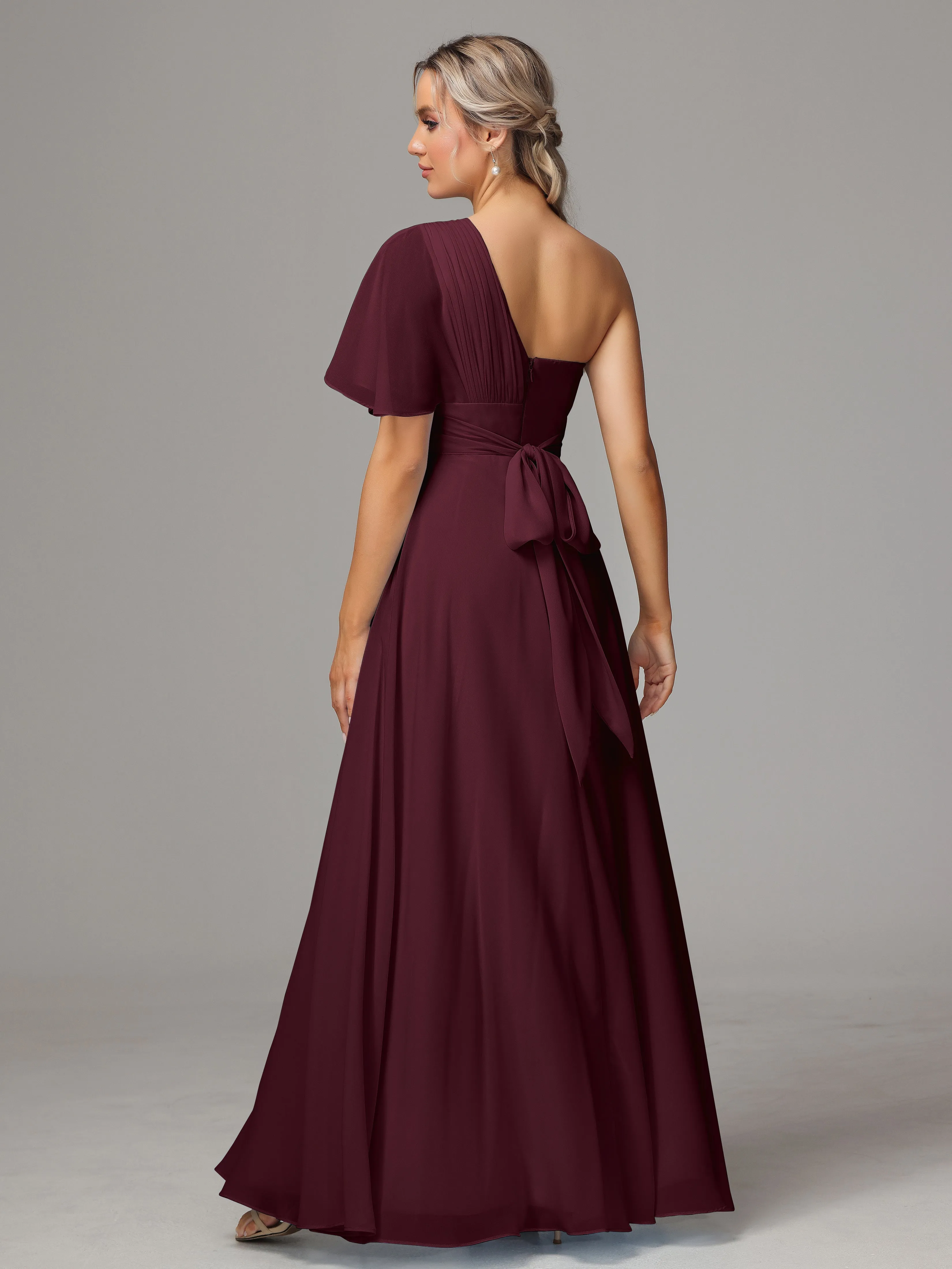 One Shoulder Chiffon Bridesmaid Dresses With Slit