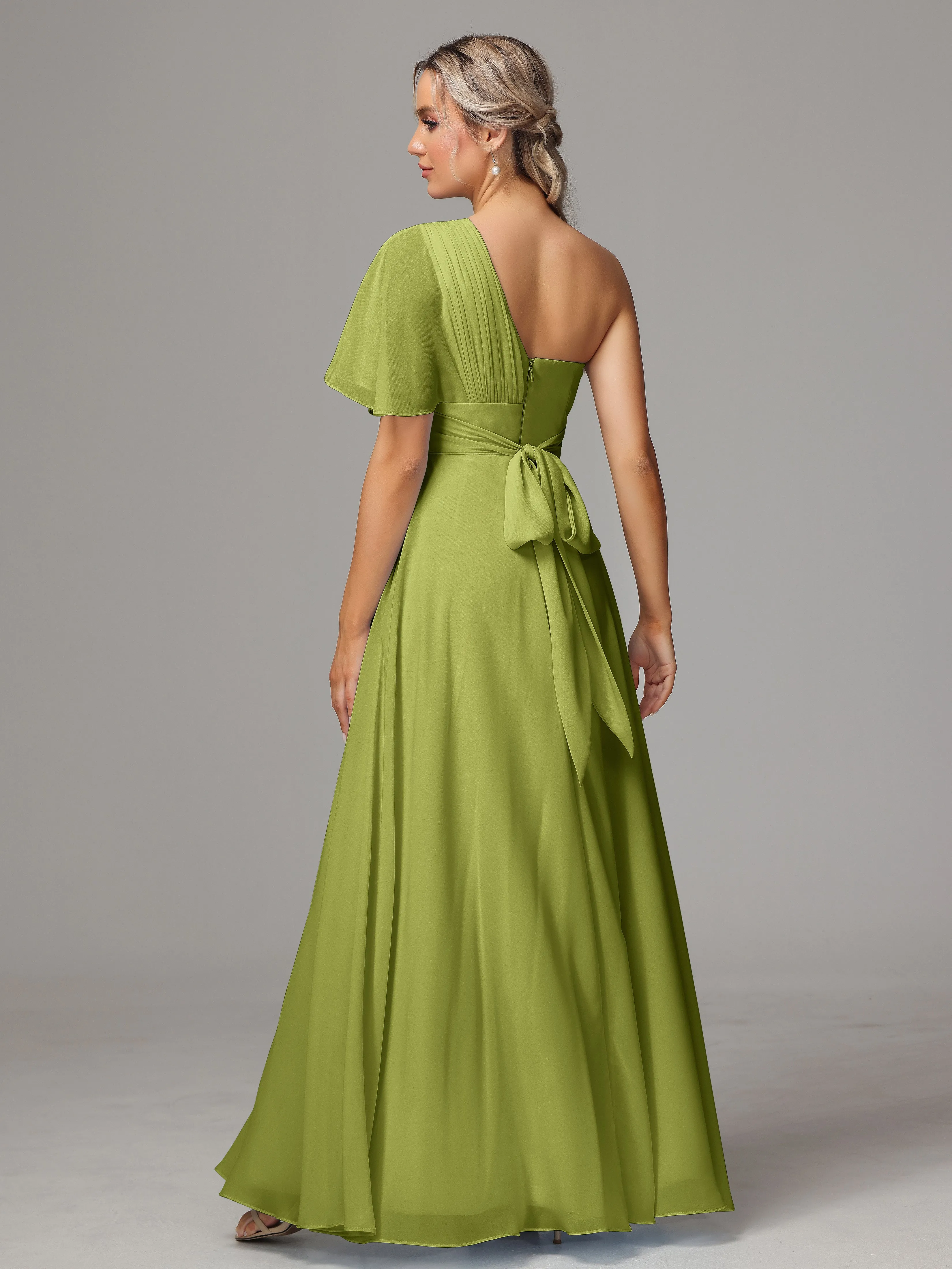 One Shoulder Chiffon Bridesmaid Dresses With Slit