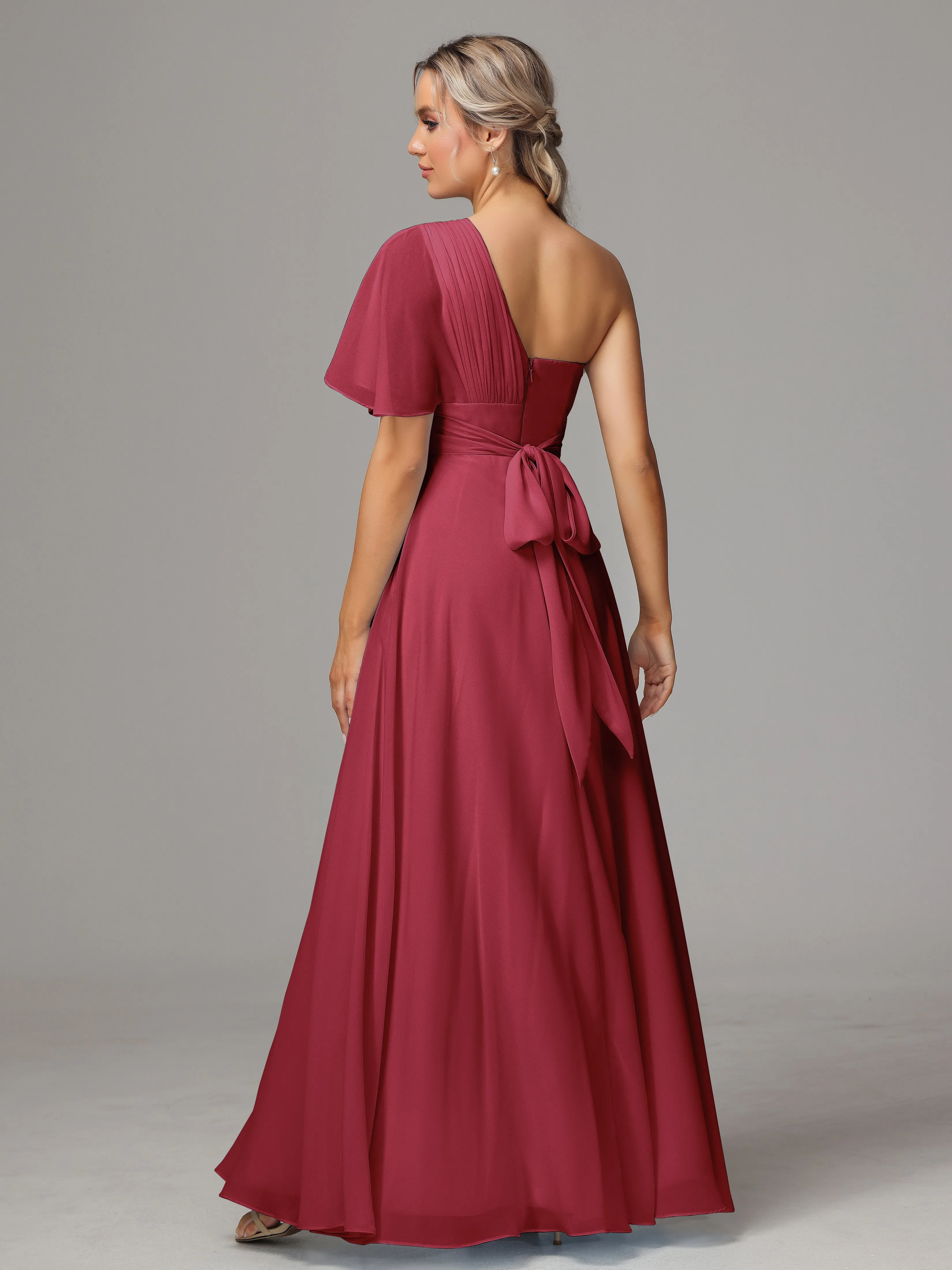 One Shoulder Chiffon Bridesmaid Dresses With Slit