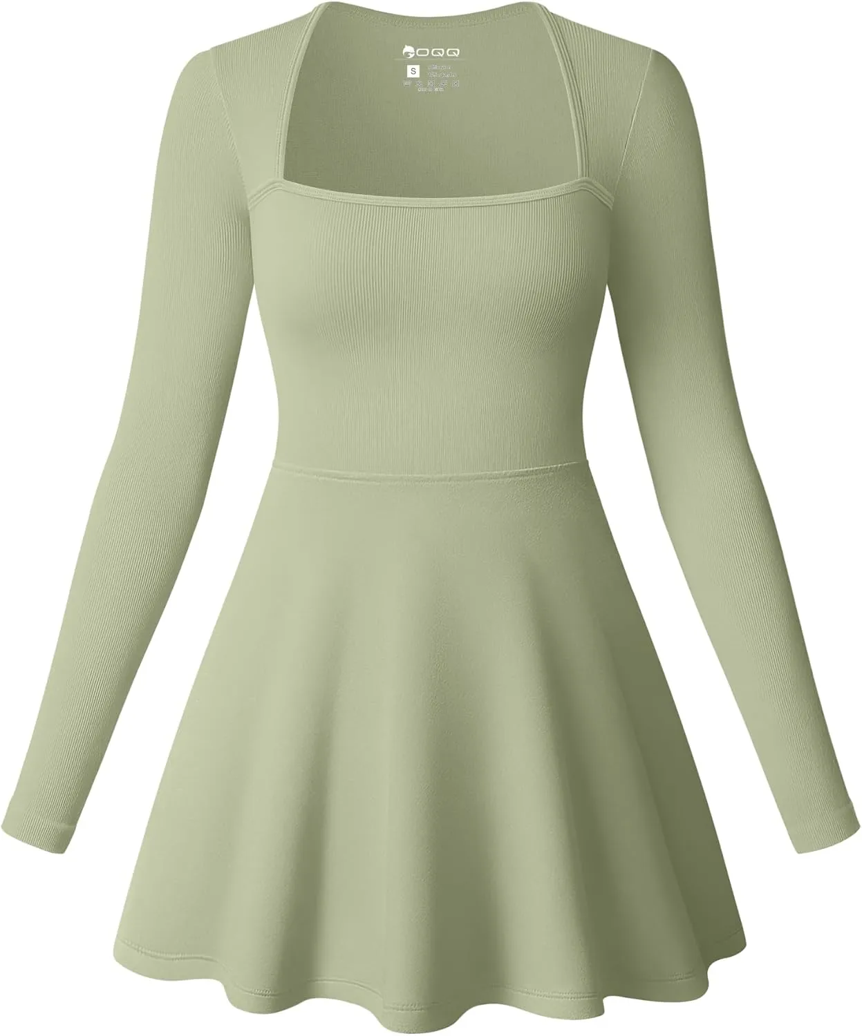 OQQ Women Long Sleeve Dresses Square Neck Casual Party Club A-Line Mini Dress