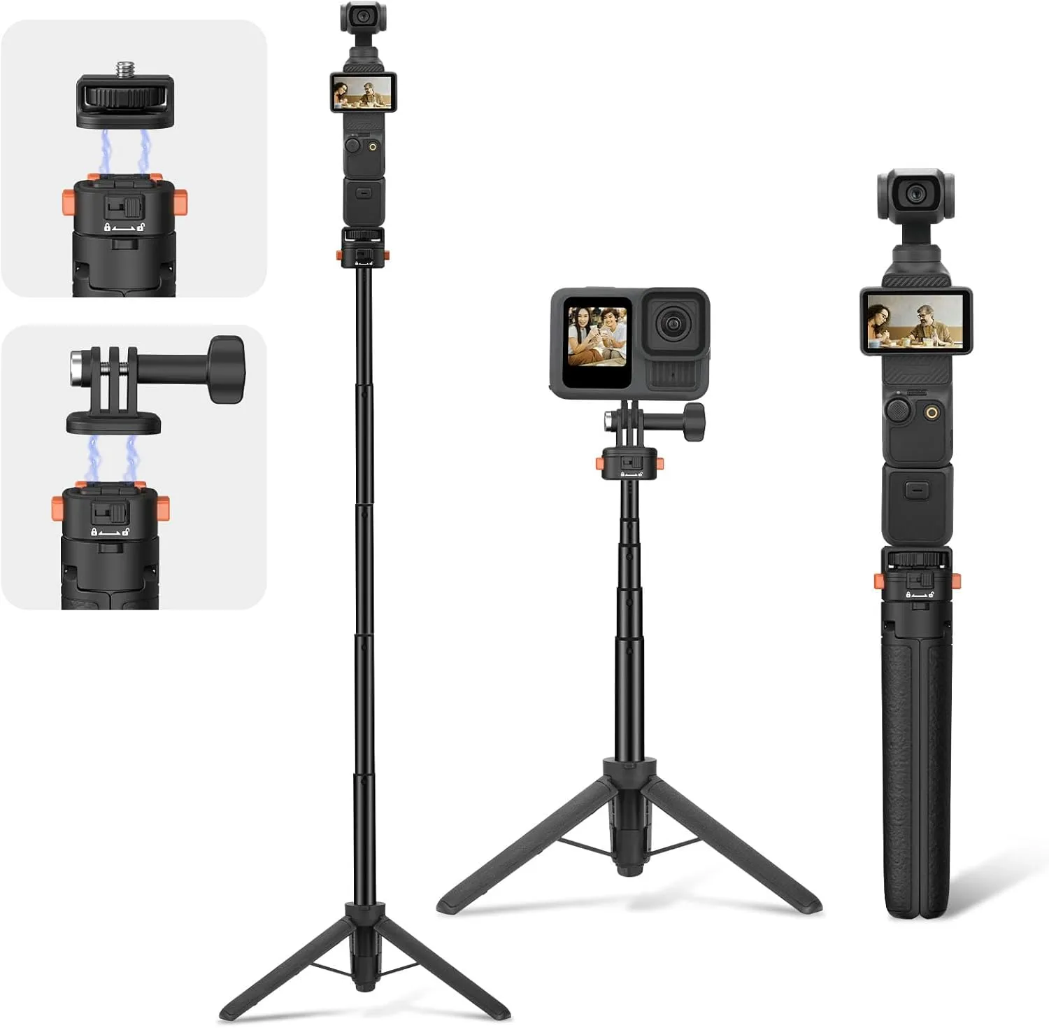 Osmo Pocket 3 Tripod for Action Camera, Mini Table Desk Extendable Tripod Stand Small Handheld Selfie Stick with Quick Release 1/4'' Screw Vlog for DJI Action 5 Pro for Insta360 X4 X5 X3 Accessories