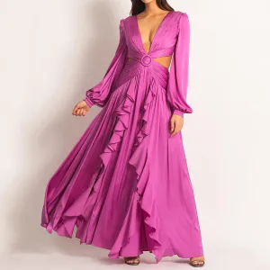 Pink Solid Color Ruffled Dress