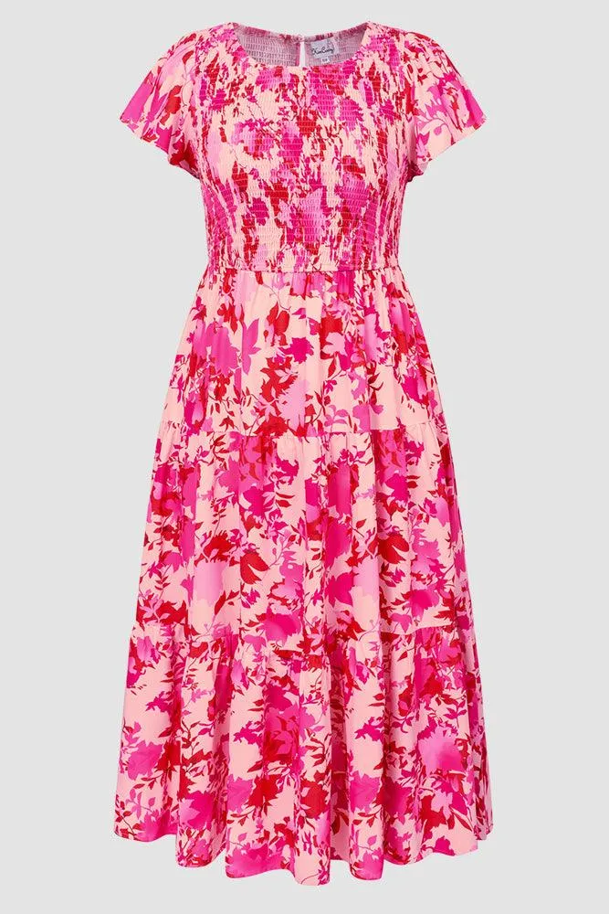 Plus Size Tiered Dress Short Sleeve Crew Neck A-Line Dress