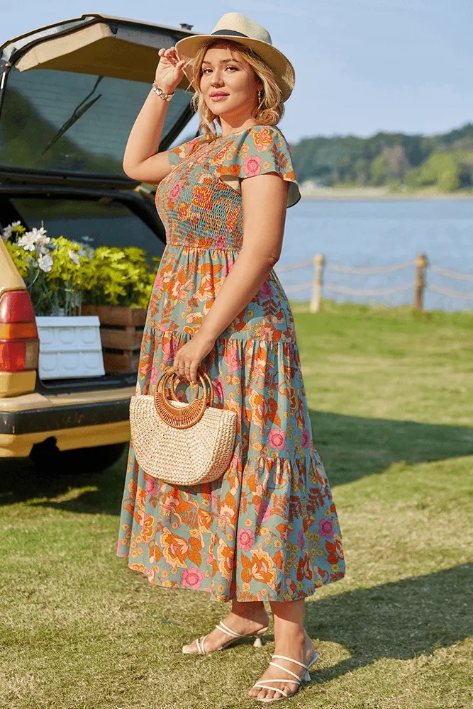 Plus Size Tiered Dress Short Sleeve Crew Neck A-Line Dress