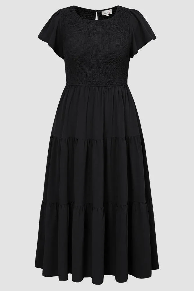 Plus Size Tiered Dress Short Sleeve Crew Neck A-Line Dress
