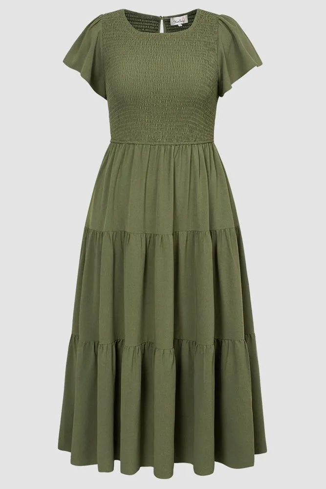 Plus Size Tiered Dress Short Sleeve Crew Neck A-Line Dress