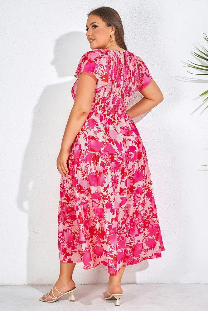 Plus Size Tiered Dress Short Sleeve Crew Neck A-Line Dress