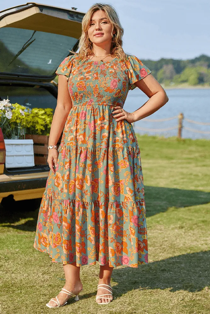 Plus Size Tiered Dress Short Sleeve Crew Neck A-Line Dress