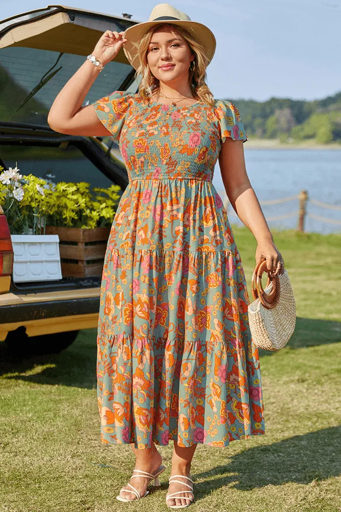 Plus Size Tiered Dress Short Sleeve Crew Neck A-Line Dress