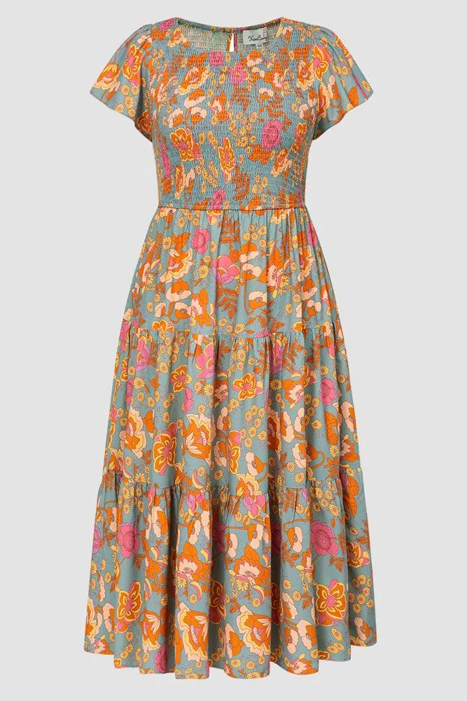 Plus Size Tiered Dress Short Sleeve Crew Neck A-Line Dress