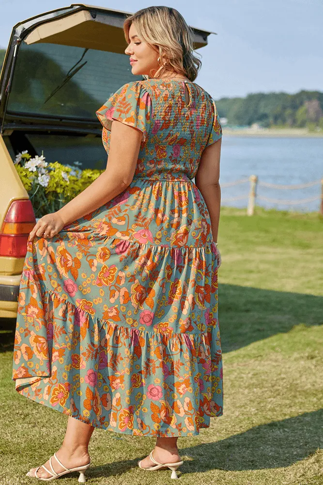 Plus Size Tiered Dress Short Sleeve Crew Neck A-Line Dress