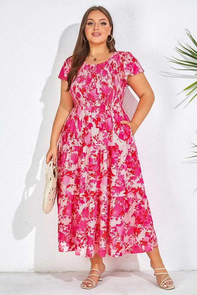 Plus Size Tiered Dress Short Sleeve Crew Neck A-Line Dress
