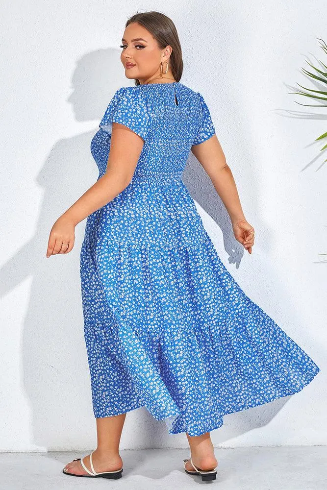 Plus Size Tiered Dress Short Sleeve Crew Neck A-Line Dress