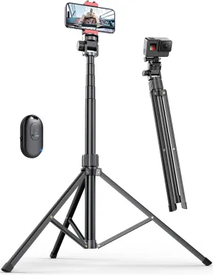 Pnitri 71'' Phone Tripod Stand, Extendable Reinforced Aluminum Phone Stand with Wireless Remote, Stable Cellphone Tripod Compatible with iPhone 15/14/13 Galaxy S23/S22 Huawei.