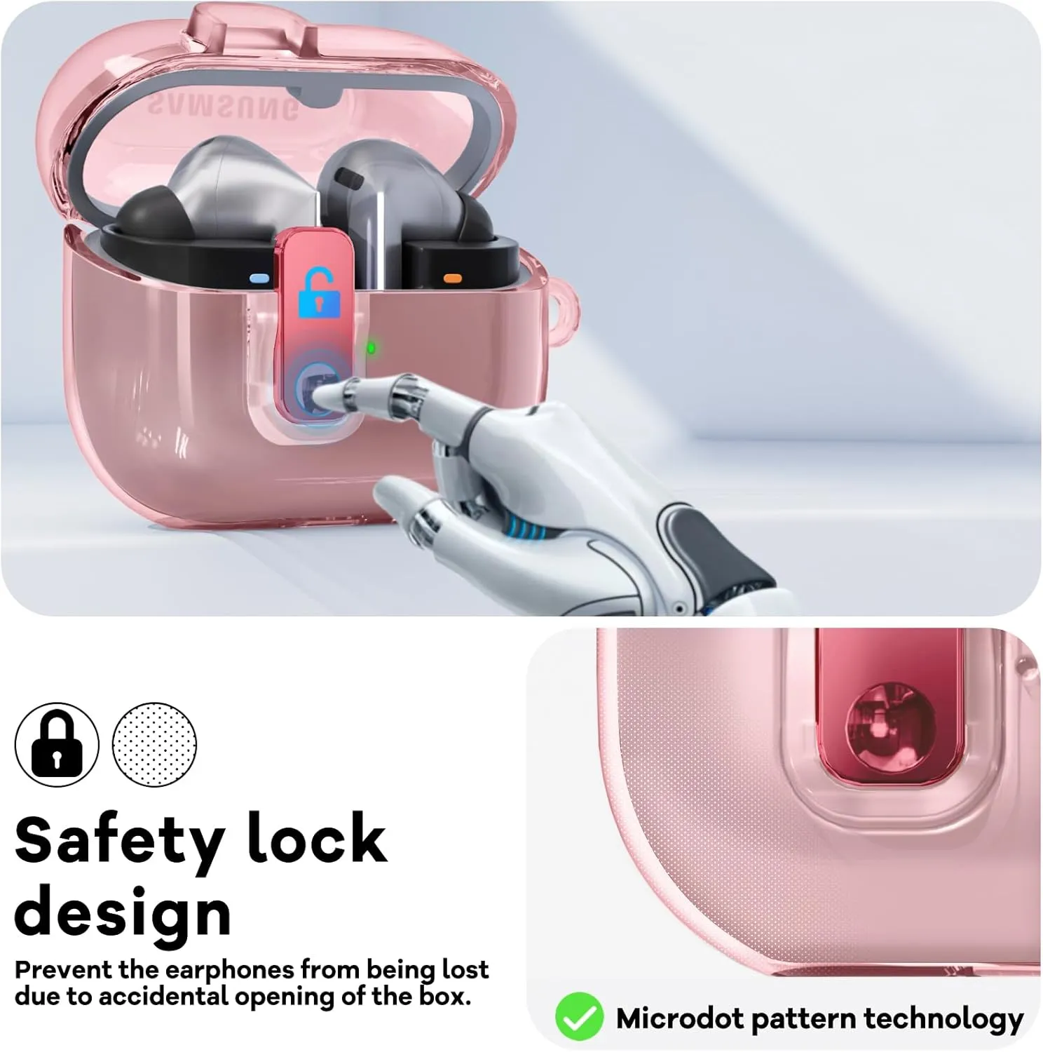 PolislimeLockable Housing for Samsung Galaxy Buds 3 Case/Galaxy Buds 3 Pro Case,Compatible with Galaxy Buds Pro 3 Cases Flexible TPU Clear Cases and Cleaner Kit Accessories for Men for Women (Pink)
