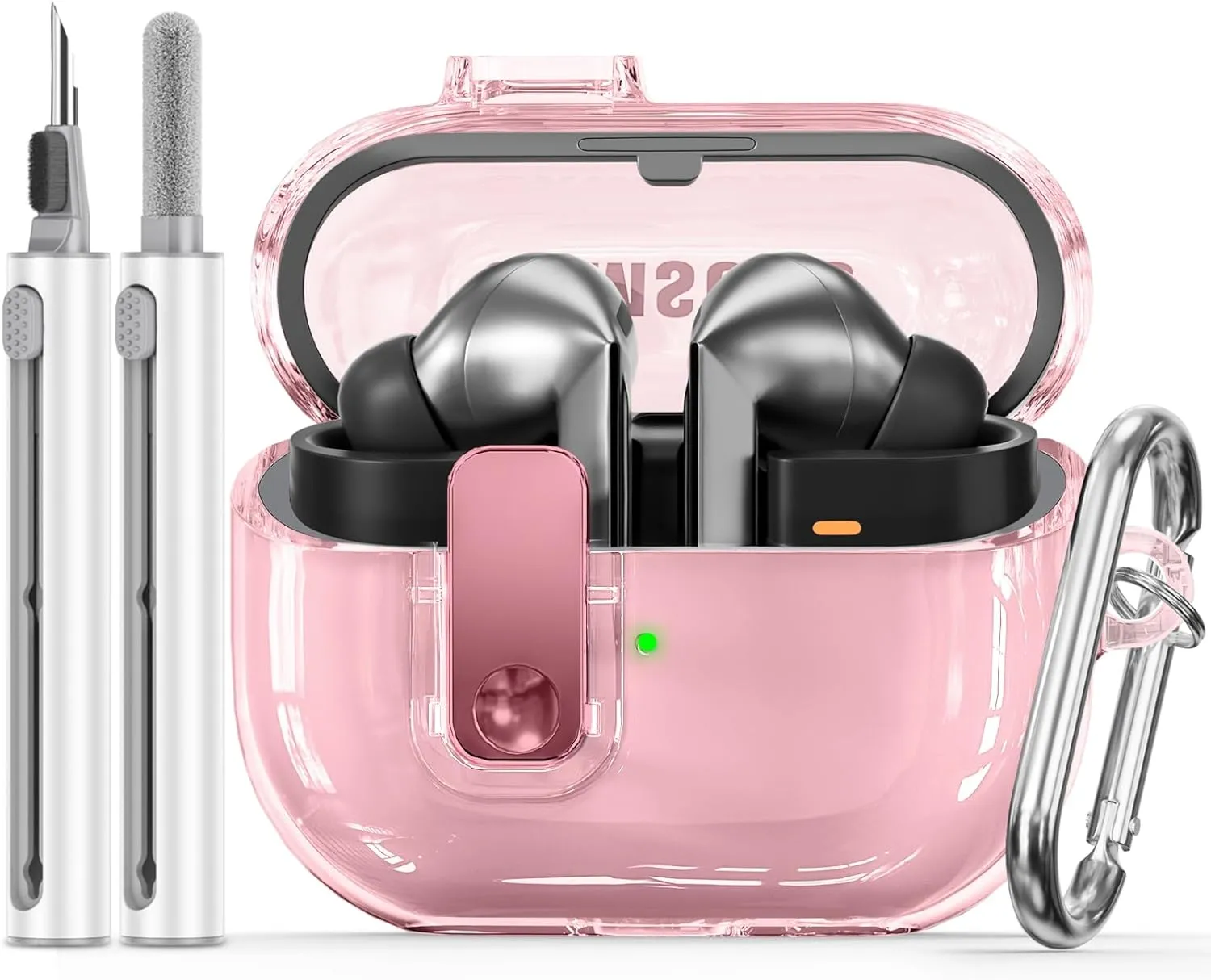 PolislimeLockable Housing for Samsung Galaxy Buds 3 Case/Galaxy Buds 3 Pro Case,Compatible with Galaxy Buds Pro 3 Cases Flexible TPU Clear Cases and Cleaner Kit Accessories for Men for Women (Pink)