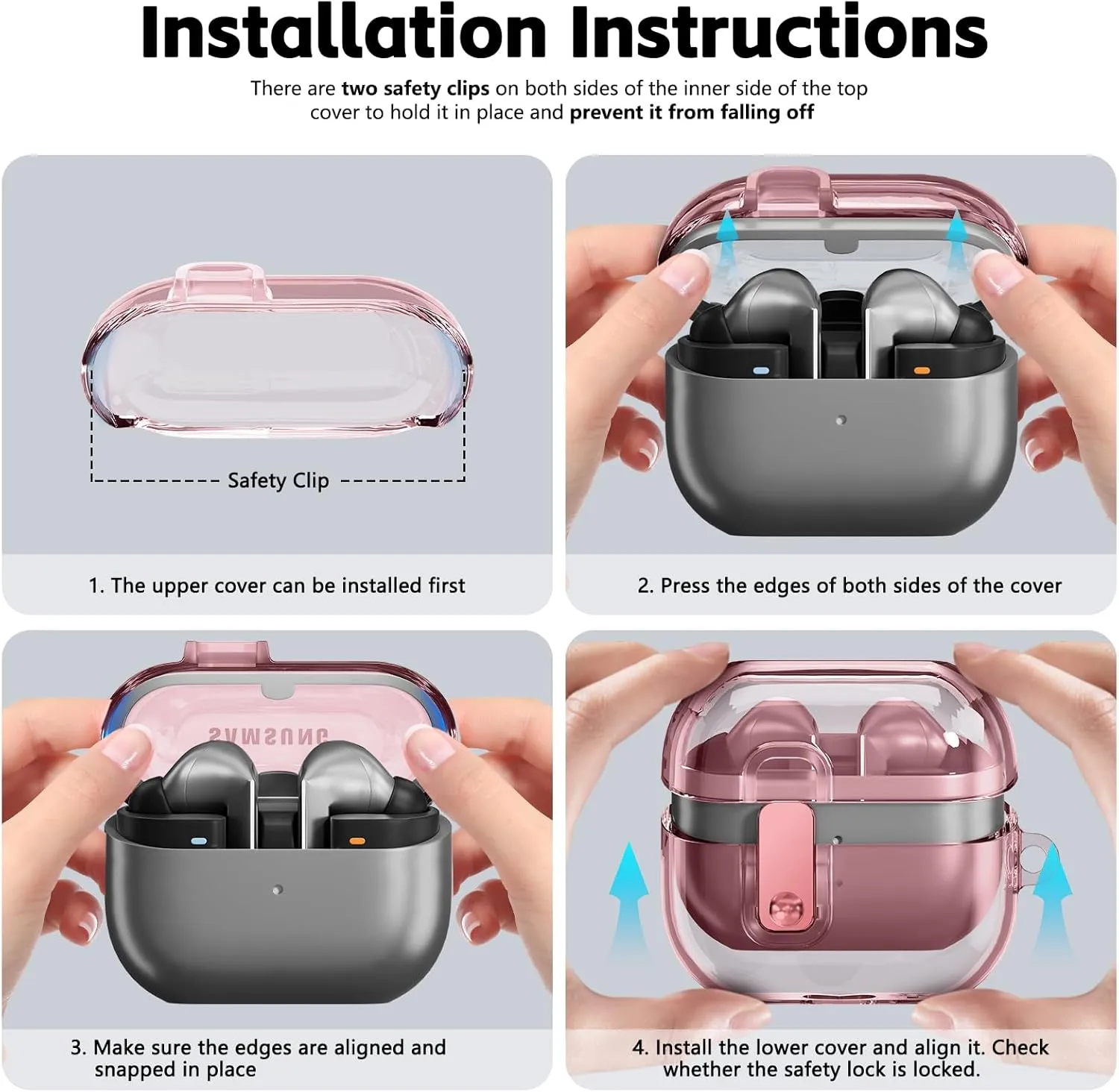 PolislimeLockable Housing for Samsung Galaxy Buds 3 Case/Galaxy Buds 3 Pro Case,Compatible with Galaxy Buds Pro 3 Cases Flexible TPU Clear Cases and Cleaner Kit Accessories for Men for Women (Pink)