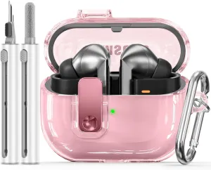 PolislimeLockable Housing for Samsung Galaxy Buds 3 Case/Galaxy Buds 3 Pro Case,Compatible with Galaxy Buds Pro 3 Cases Flexible TPU Clear Cases and Cleaner Kit Accessories for Men for Women (Pink)