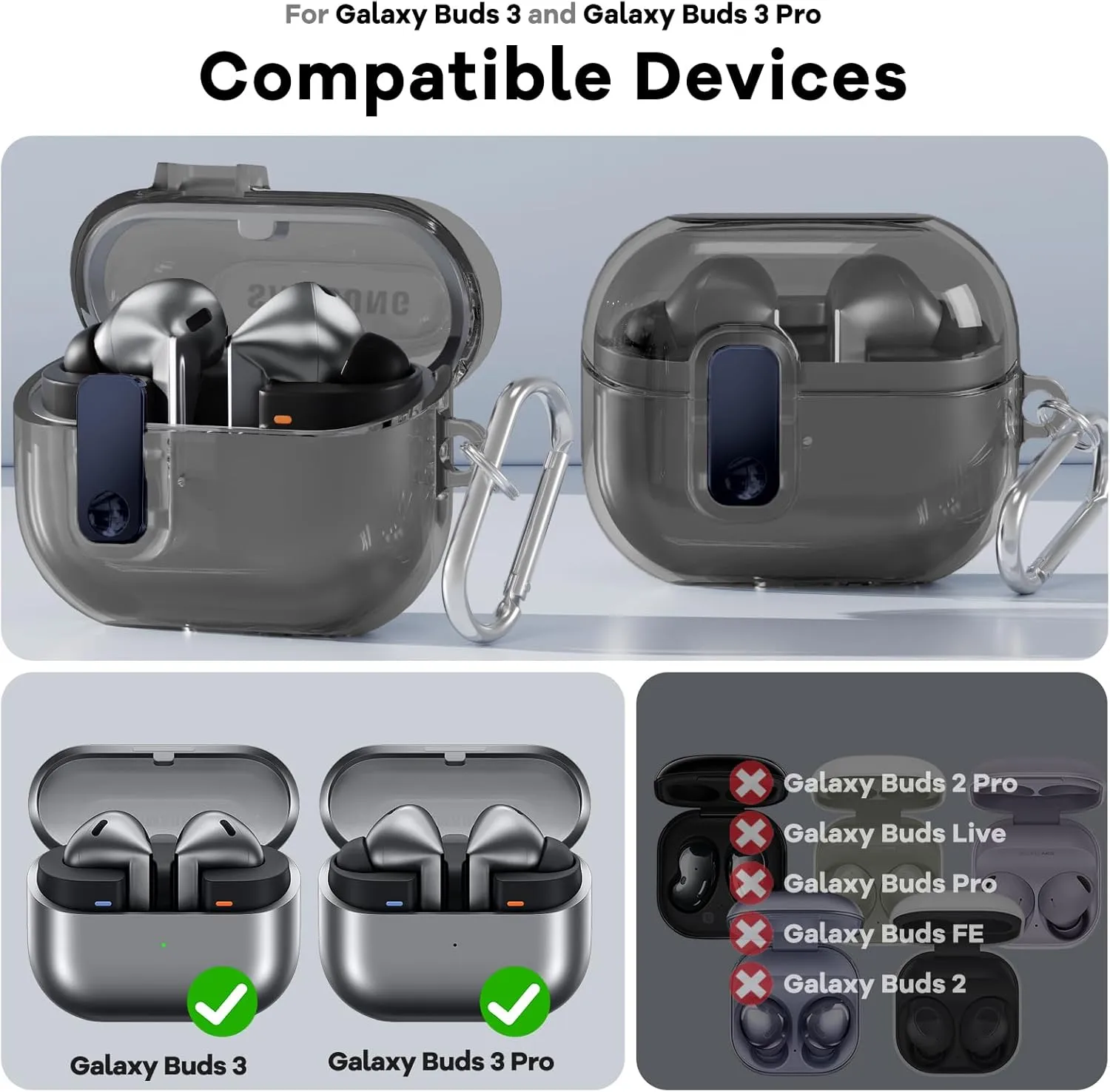 PolislimeLockable Housingfor Samsung Galaxy Buds 3 Case/Galaxy Buds 3 Pro Case,Compatible with Galaxy Buds Pro 3 Cases Flexible TPU Clear Cases and Cleaner Kit Accessories for Men for Women (Black)