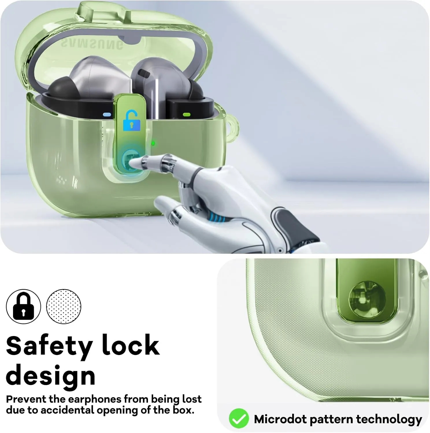 PolislimeLockable Housingfor Samsung Galaxy Buds 3 Case/Galaxy Buds 3 Pro Case,Compatible with Galaxy Buds Pro 3 Cases Flexible TPU Clear Cases and Cleaner Kit Accessories for Men for Women (Green)